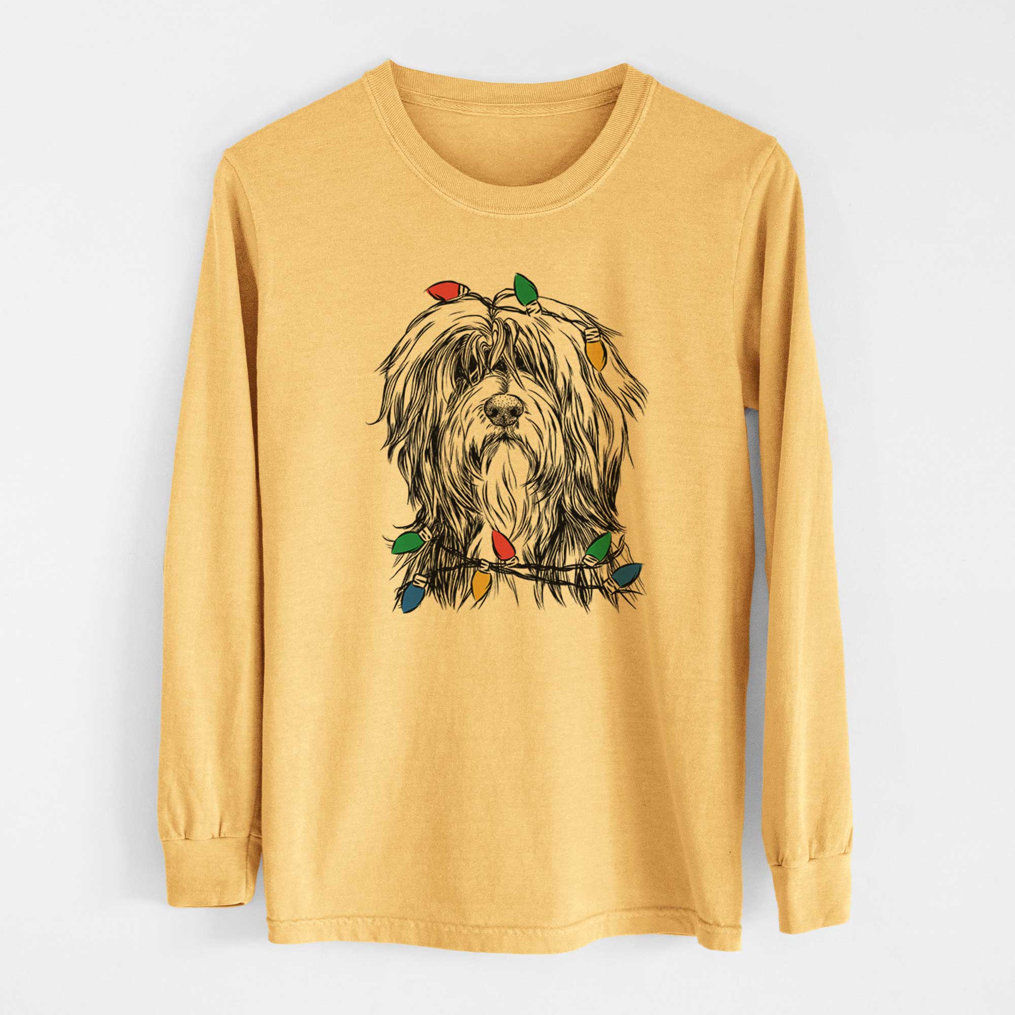 Christmas Lights Fiji the Polish Lowland Sheepdog - Heavyweight 100% Cotton Long Sleeve