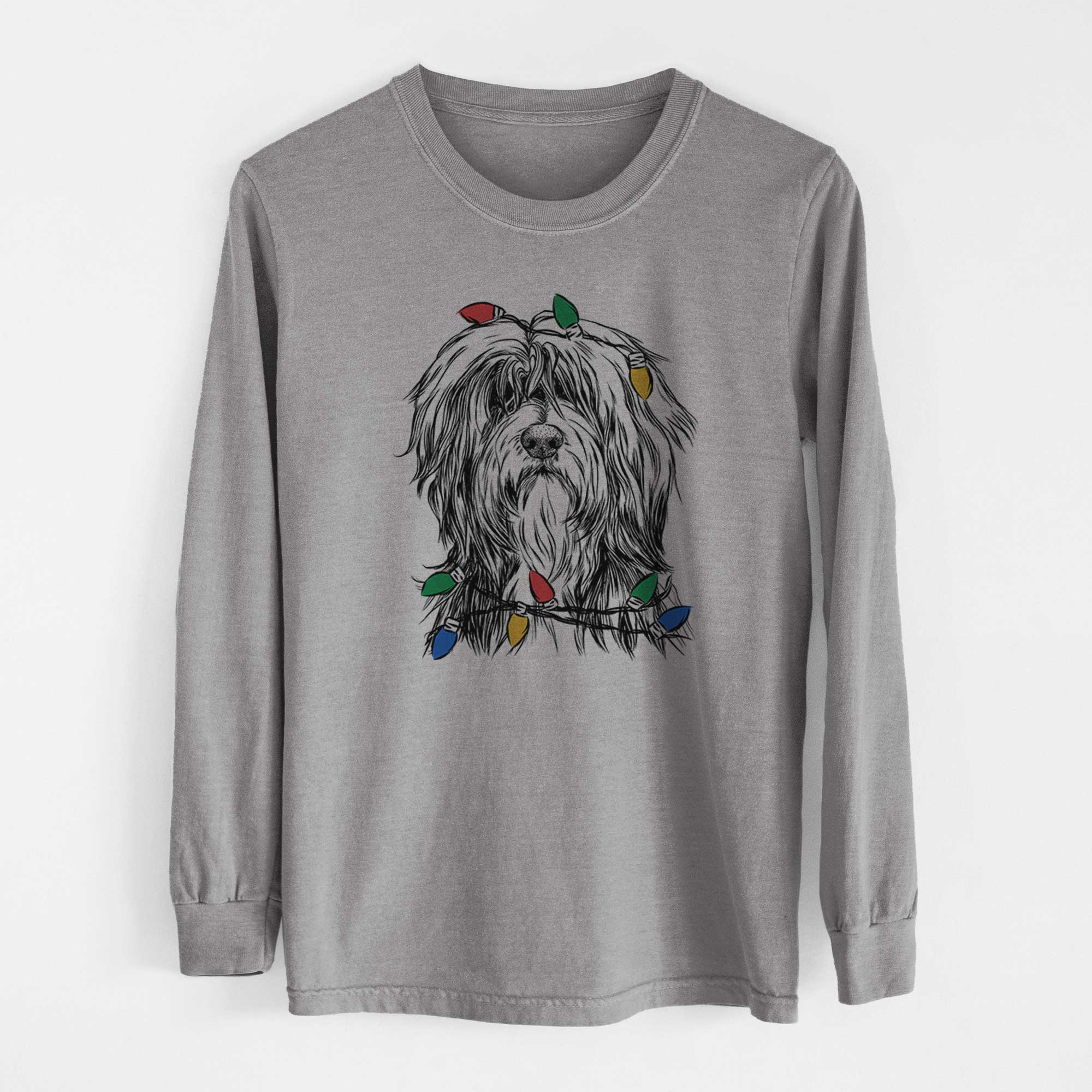 Christmas Lights Fiji the Polish Lowland Sheepdog - Heavyweight 100% Cotton Long Sleeve