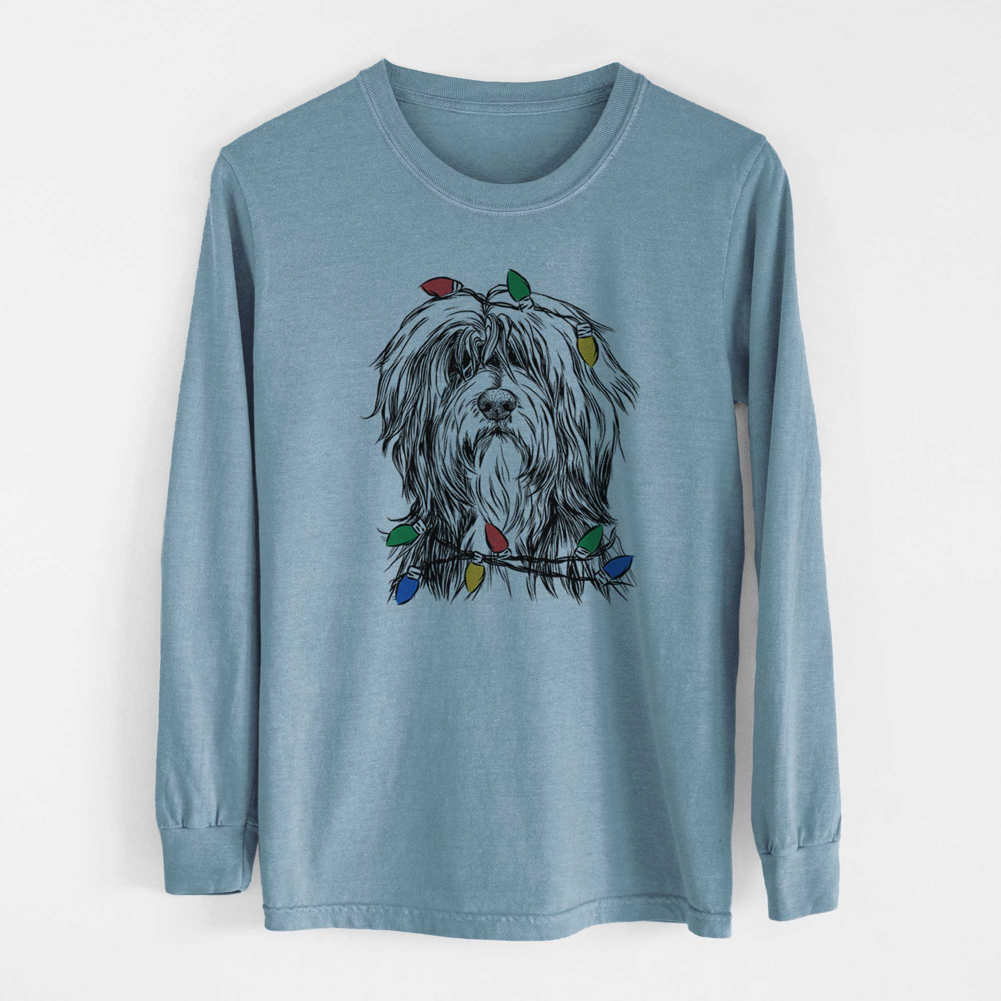 Christmas Lights Fiji the Polish Lowland Sheepdog - Heavyweight 100% Cotton Long Sleeve