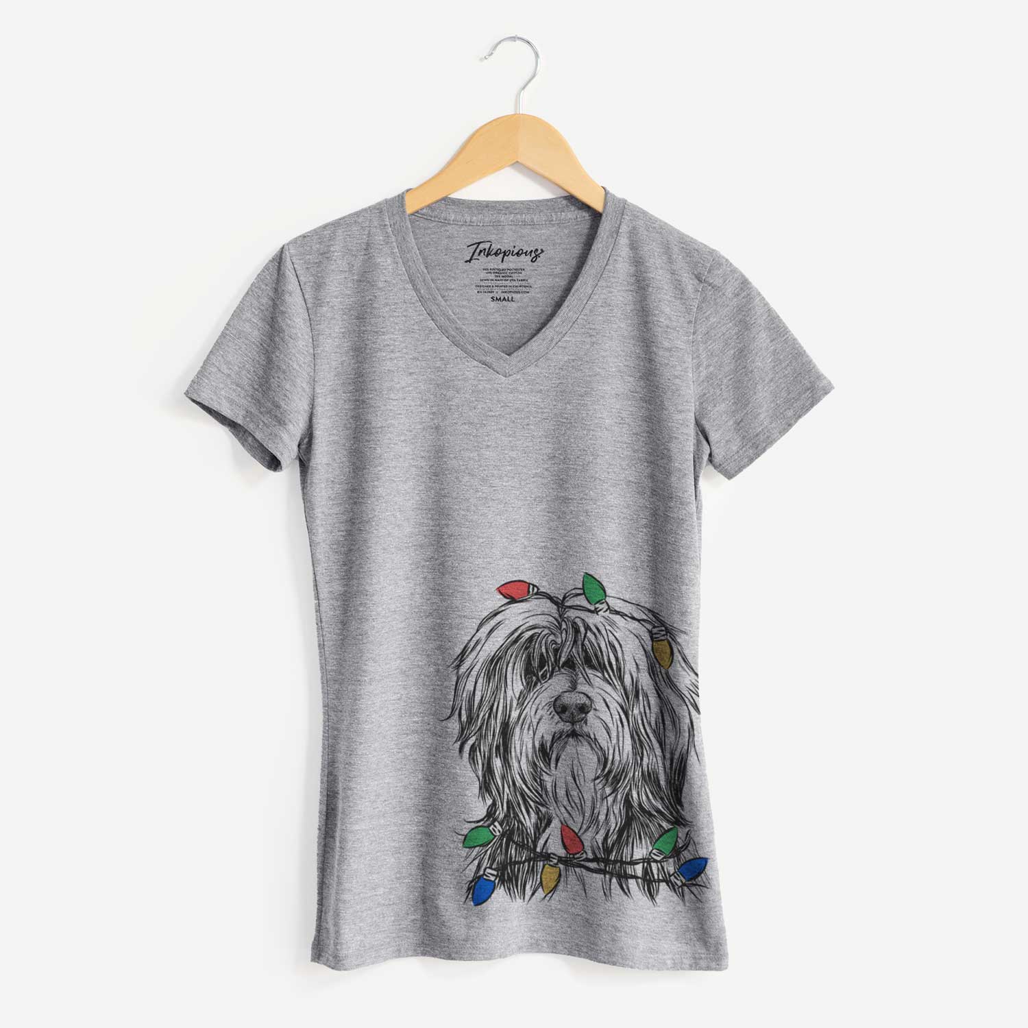 Christmas Lights Fiji the Polish Lowland Sheepdog - Women's V-neck Shirt