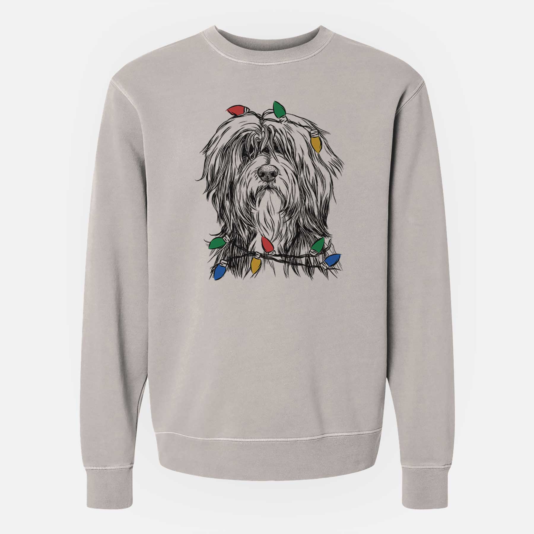 Christmas Lights Fiji the Polish Lowland Sheepdog - Unisex Pigment Dyed Crew Sweatshirt