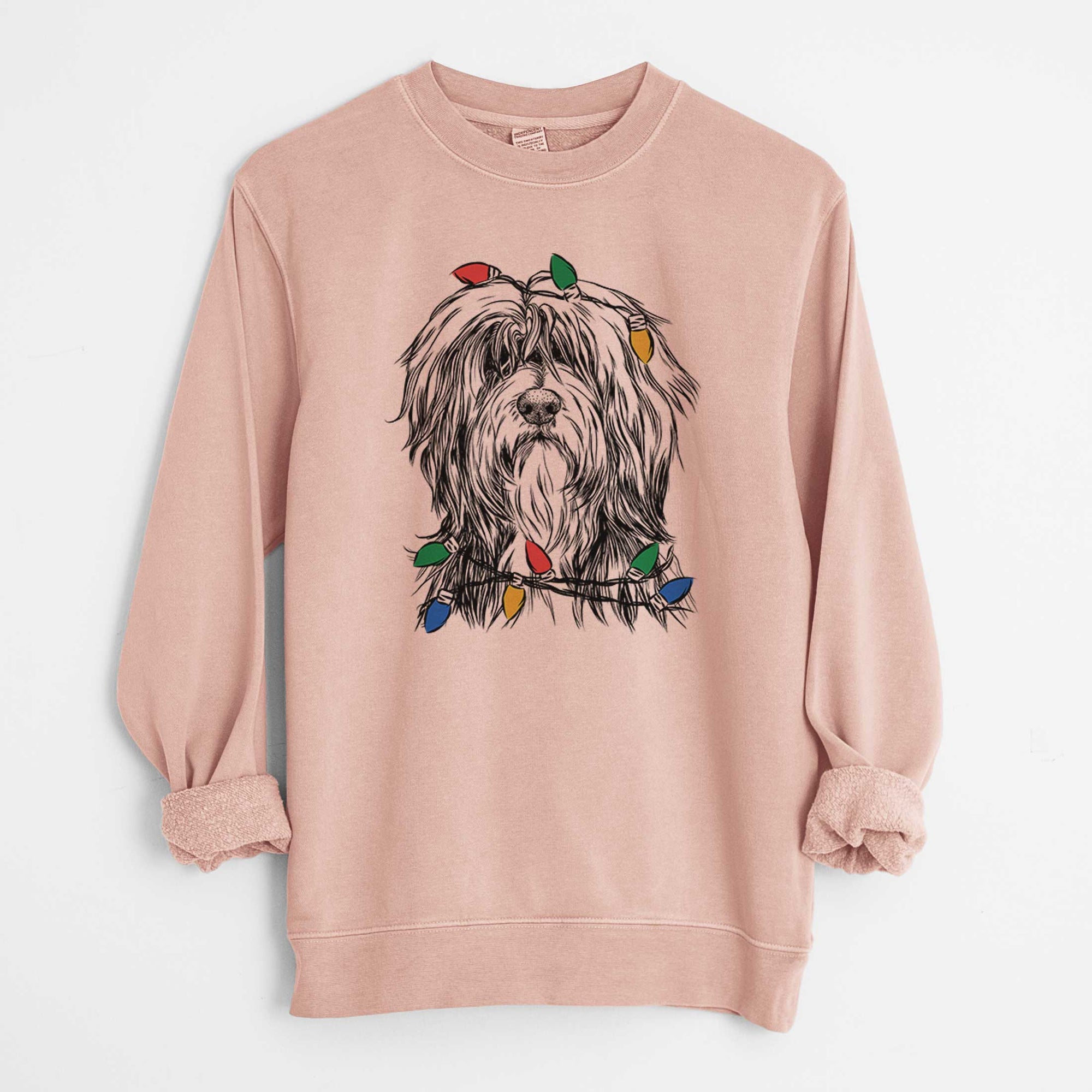 Christmas Lights Fiji the Polish Lowland Sheepdog - Unisex Pigment Dyed Crew Sweatshirt