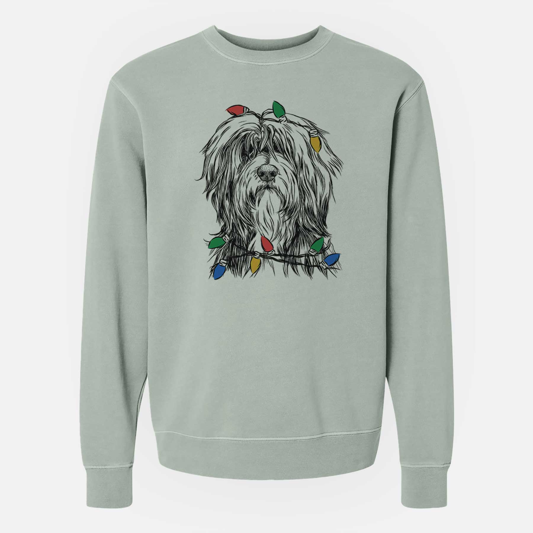 Christmas Lights Fiji the Polish Lowland Sheepdog - Unisex Pigment Dyed Crew Sweatshirt