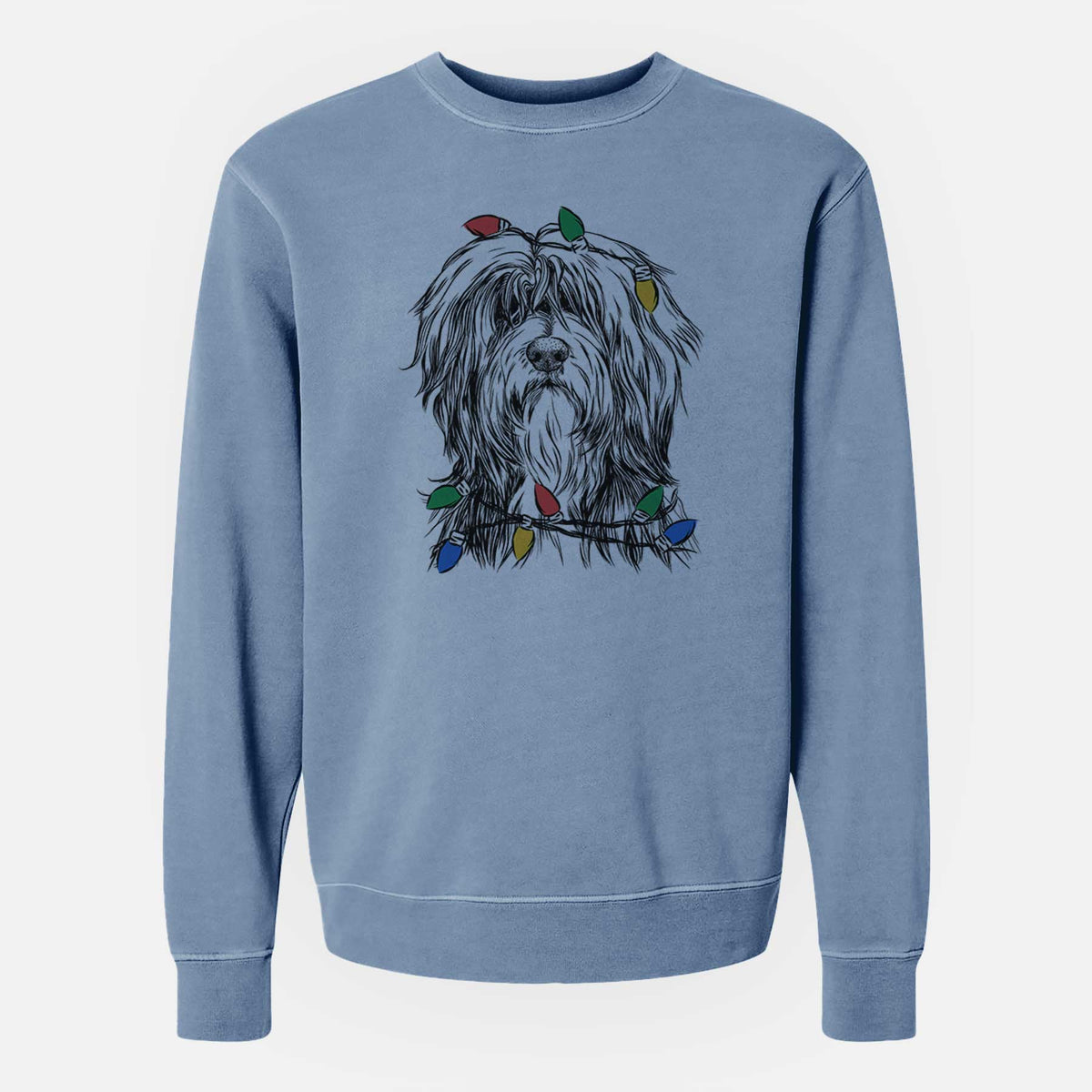 Christmas Lights Fiji the Polish Lowland Sheepdog - Unisex Pigment Dyed Crew Sweatshirt