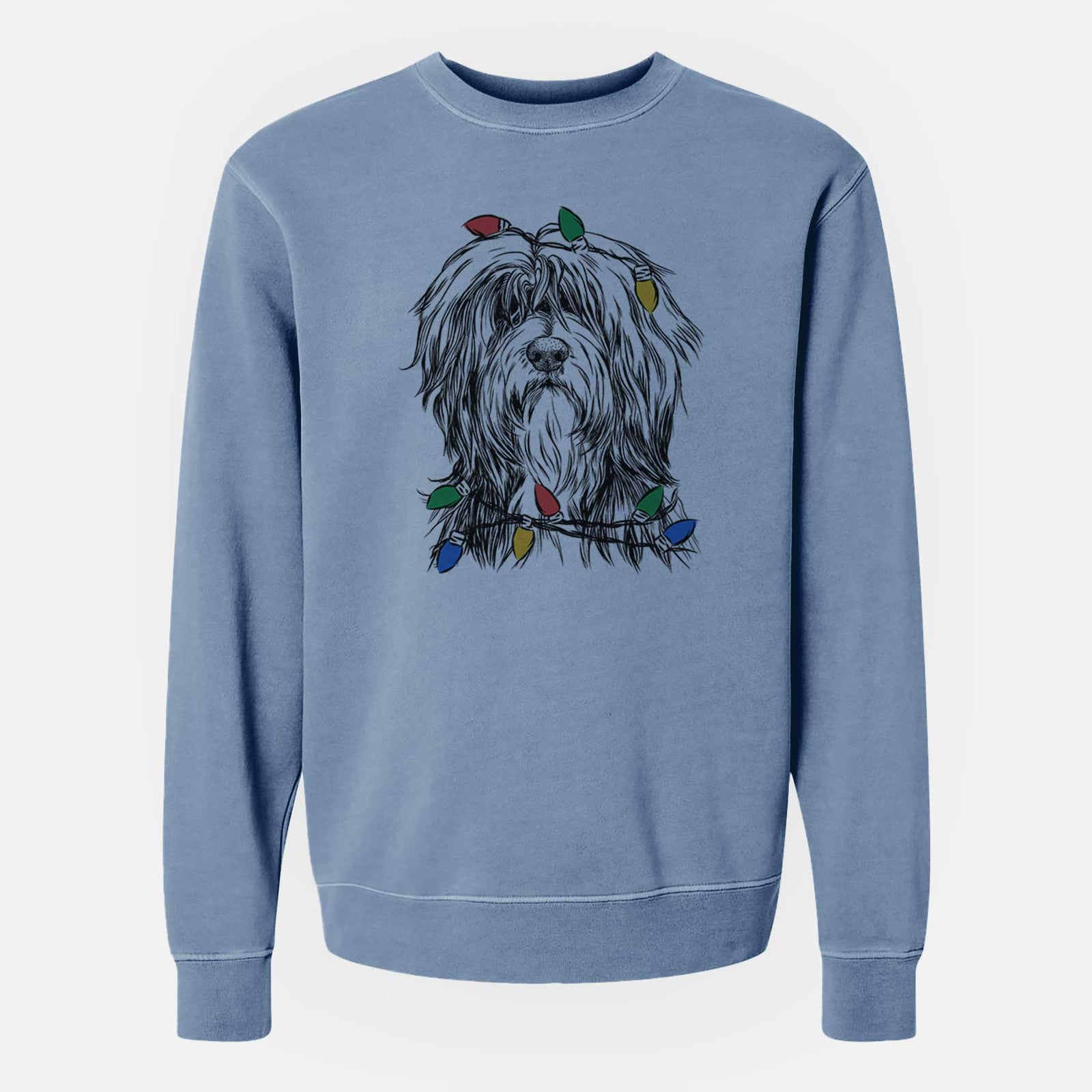 Christmas Lights Fiji the Polish Lowland Sheepdog - Unisex Pigment Dyed Crew Sweatshirt