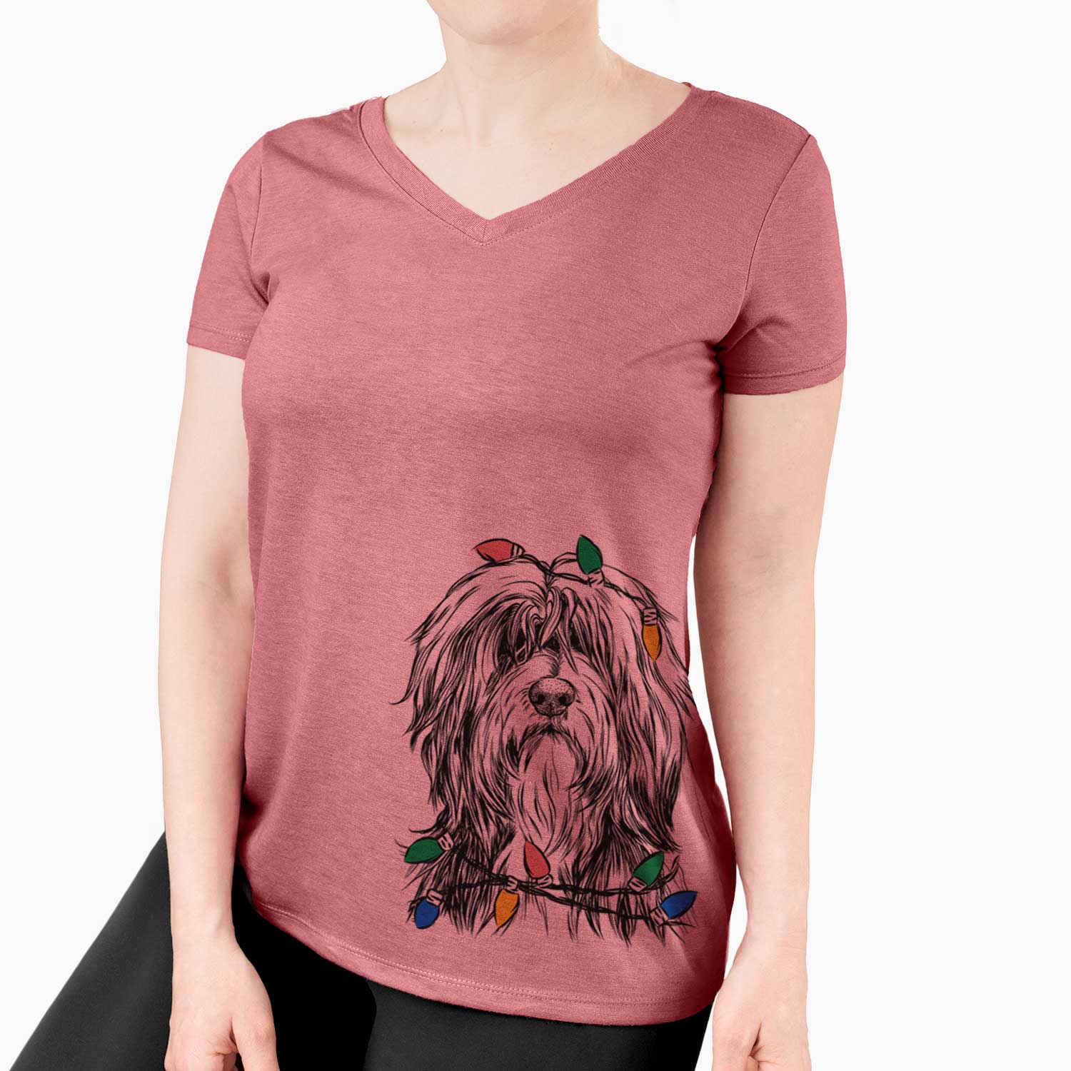 Christmas Lights Fiji the Polish Lowland Sheepdog - Women's V-neck Shirt