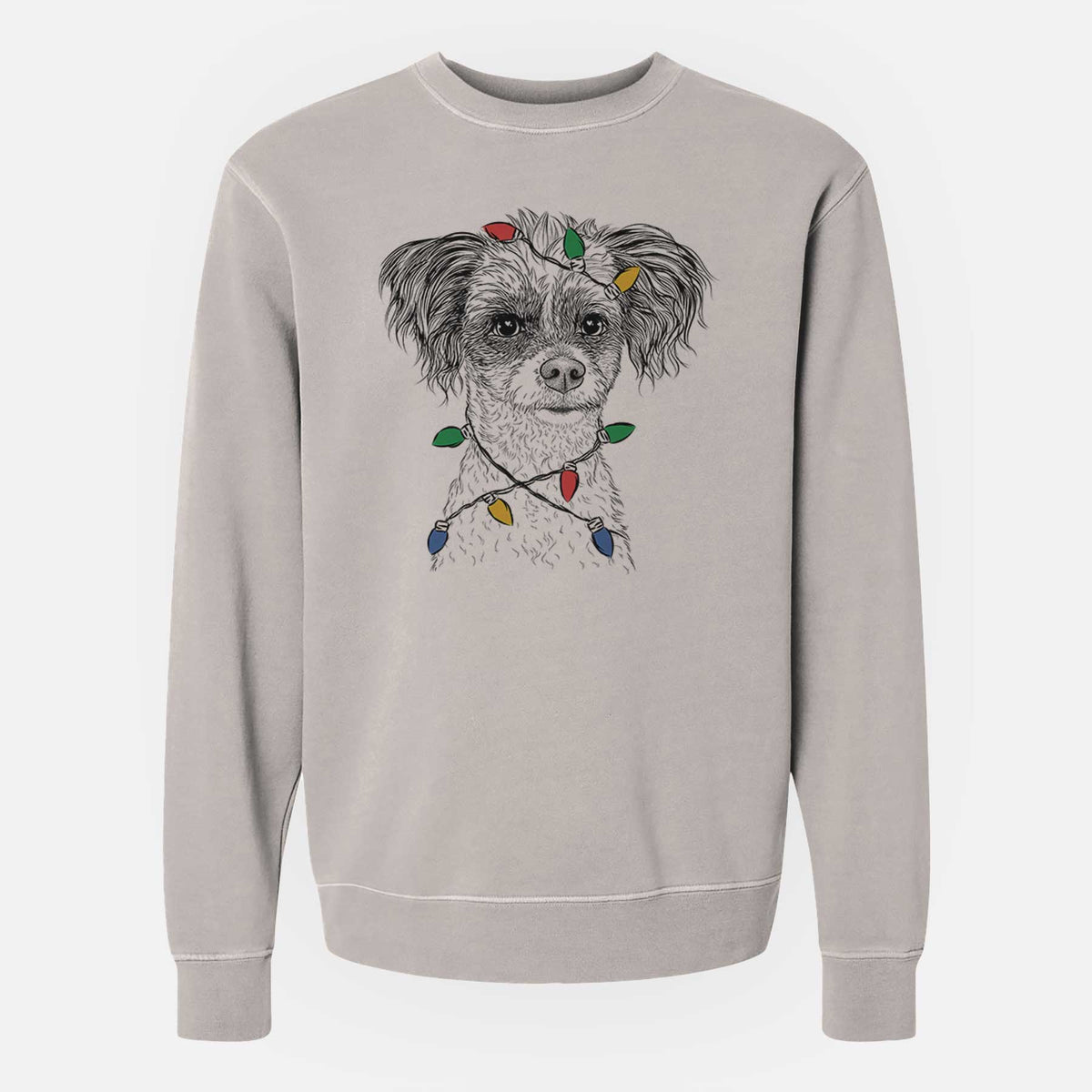 Christmas Lights Finley the Papillon Mix - Unisex Pigment Dyed Crew Sweatshirt