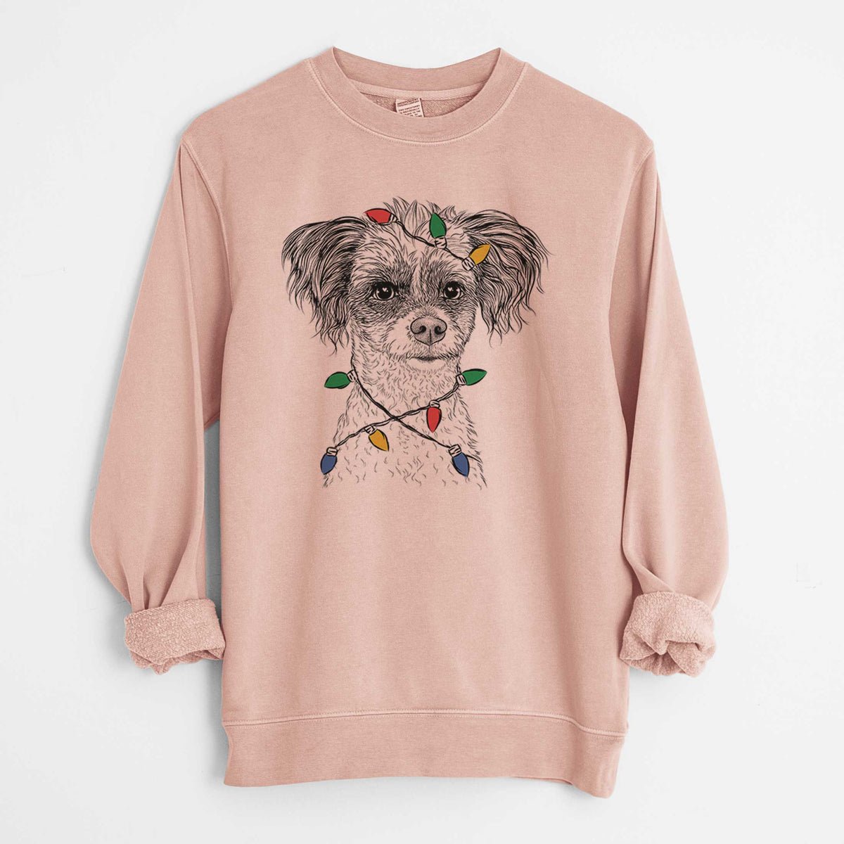 Christmas Lights Finley the Papillon Mix - Unisex Pigment Dyed Crew Sweatshirt