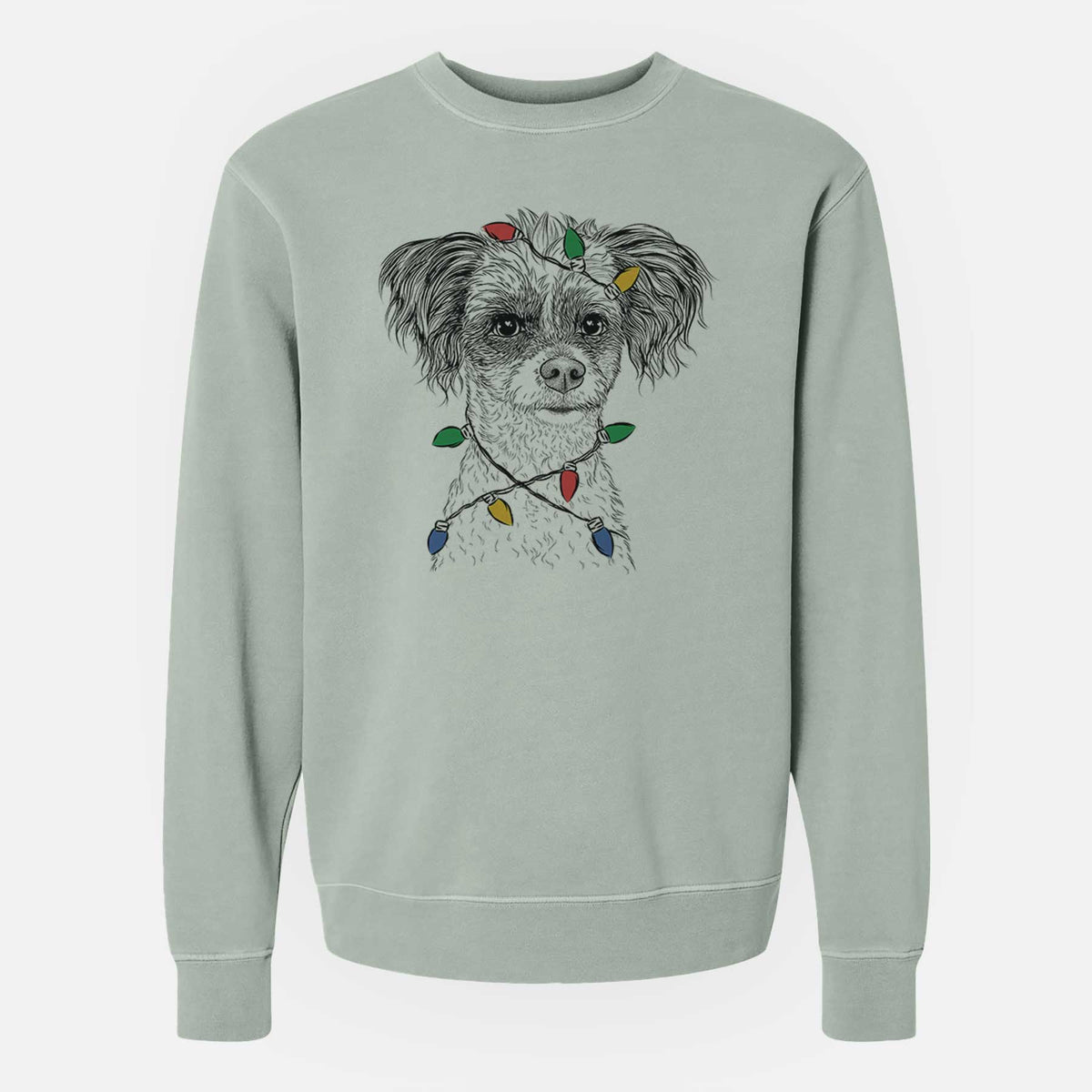 Christmas Lights Finley the Papillon Mix - Unisex Pigment Dyed Crew Sweatshirt