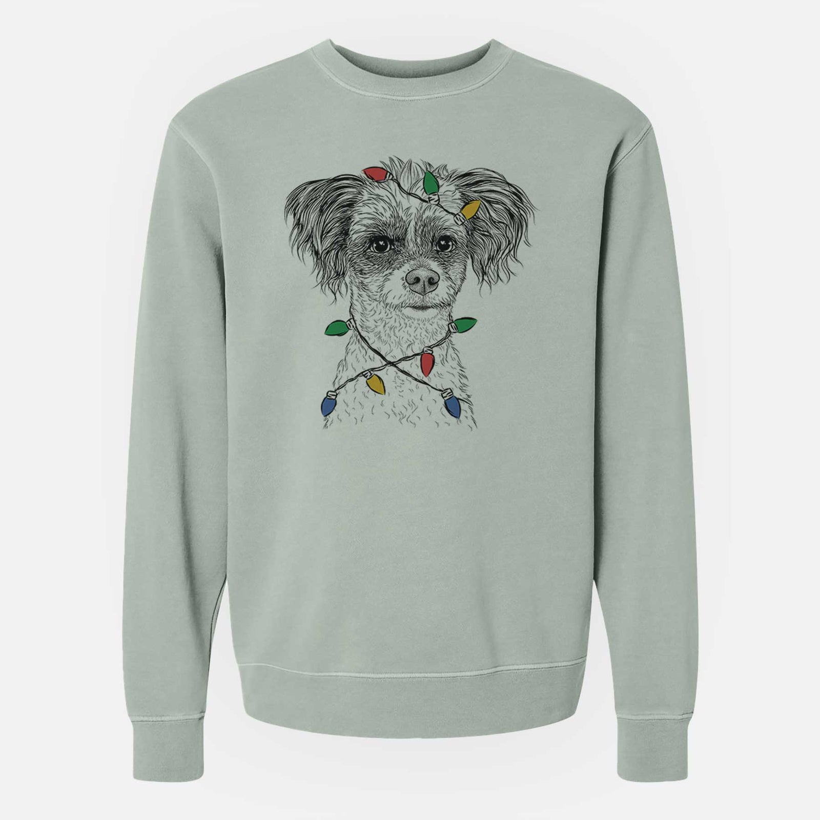 Christmas Lights Finley the Papillon Mix - Unisex Pigment Dyed Crew Sweatshirt