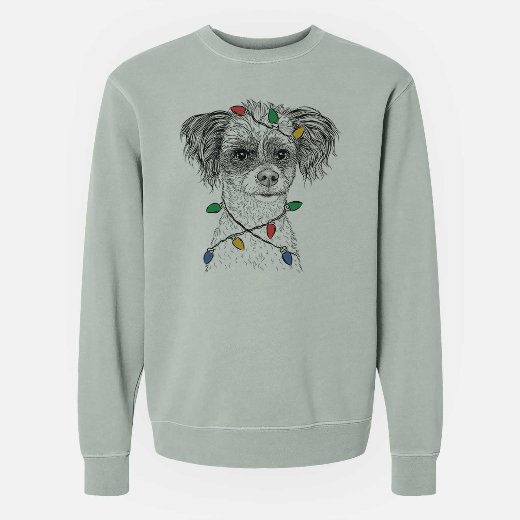 Christmas Lights Finley the Papillon Mix - Unisex Pigment Dyed Crew Sweatshirt
