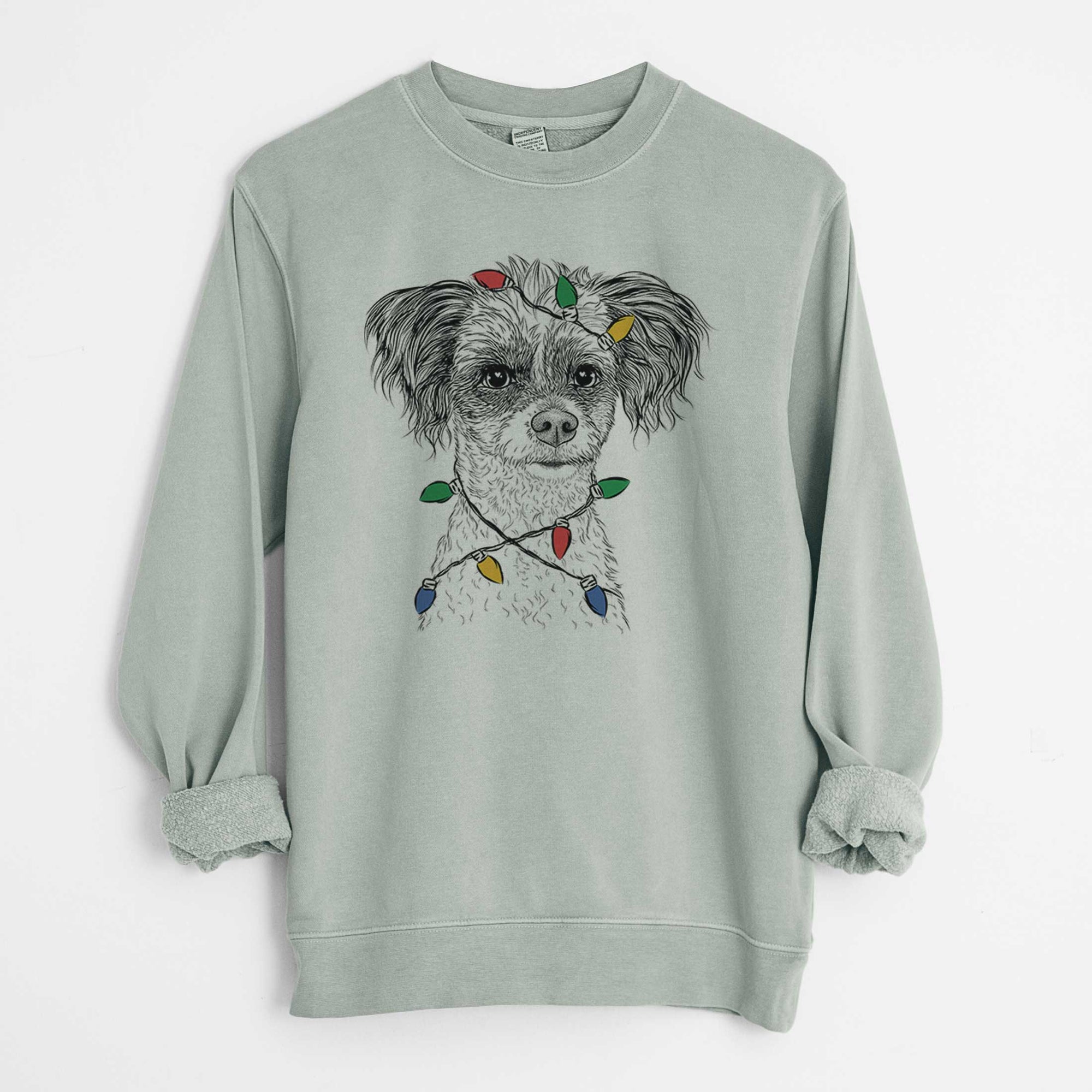 Christmas Lights Finley the Papillon Mix - Unisex Pigment Dyed Crew Sweatshirt