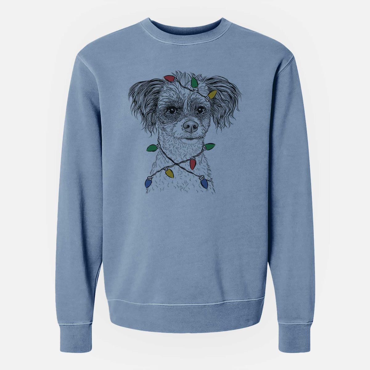 Christmas Lights Finley the Papillon Mix - Unisex Pigment Dyed Crew Sweatshirt