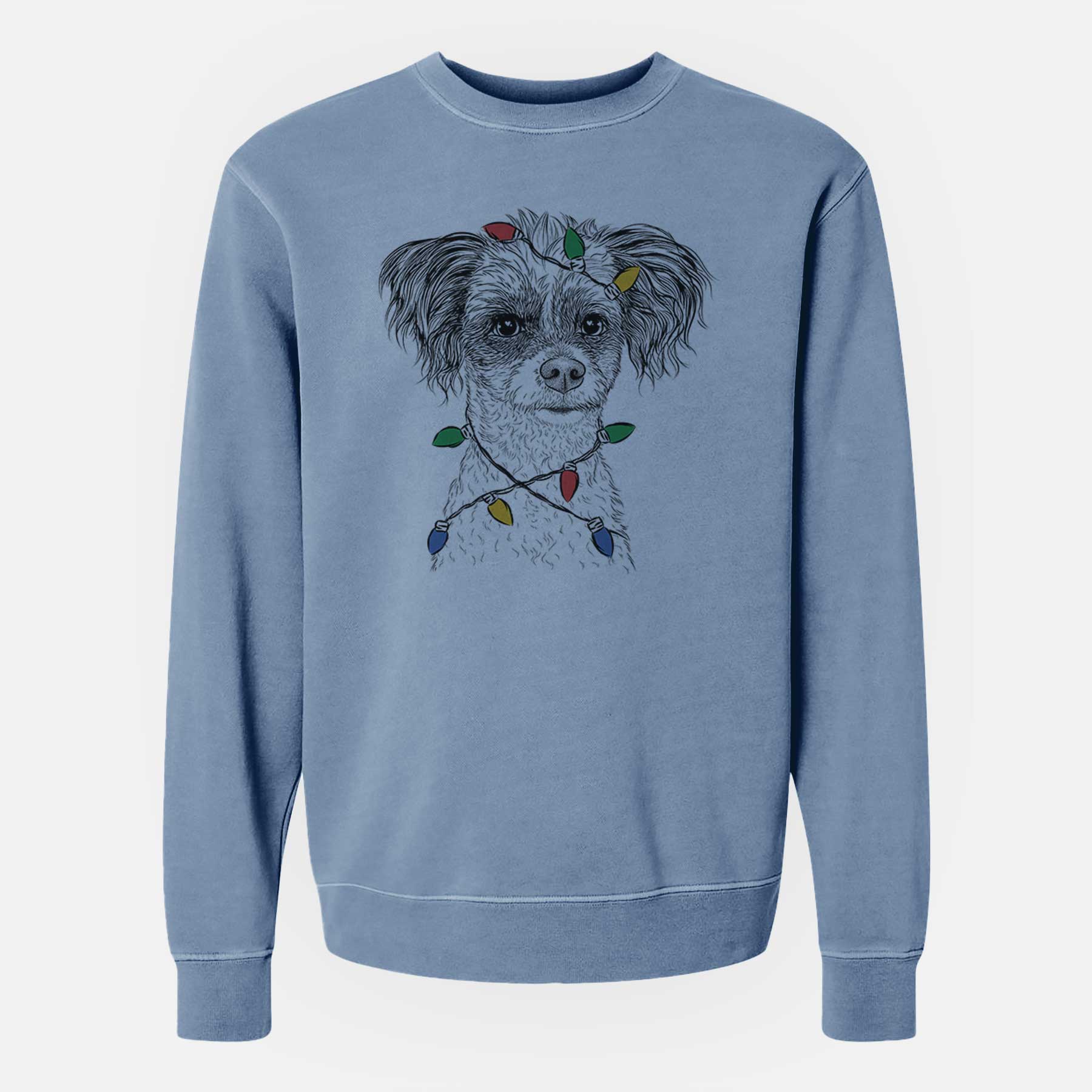 Christmas Lights Finley the Papillon Mix - Unisex Pigment Dyed Crew Sweatshirt