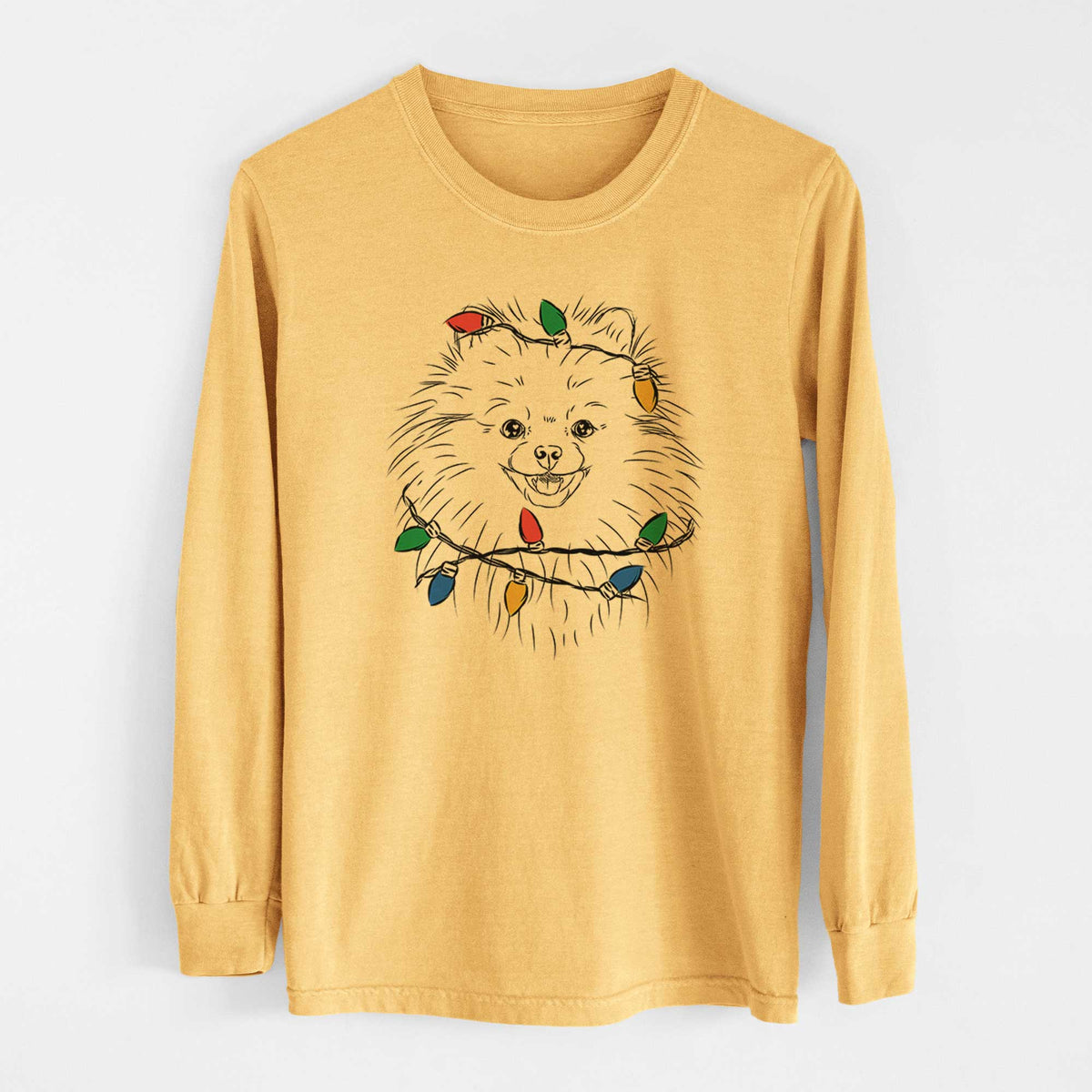 Christmas Lights Finn the Pomeranian - Heavyweight 100% Cotton Long Sleeve