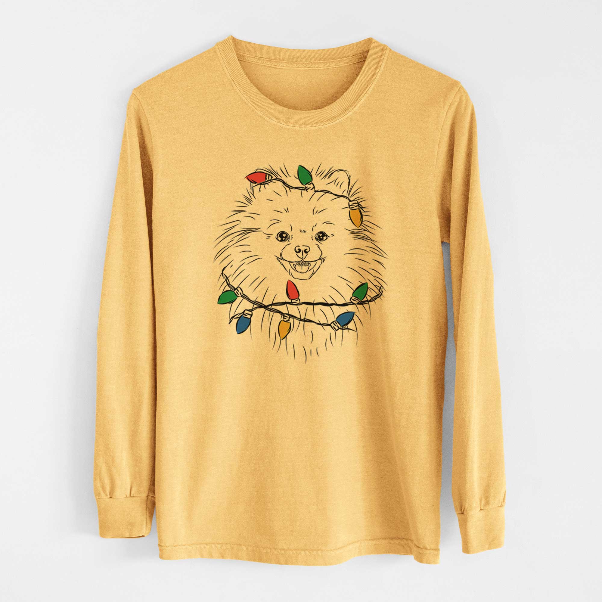 Christmas Lights Finn the Pomeranian - Heavyweight 100% Cotton Long Sleeve