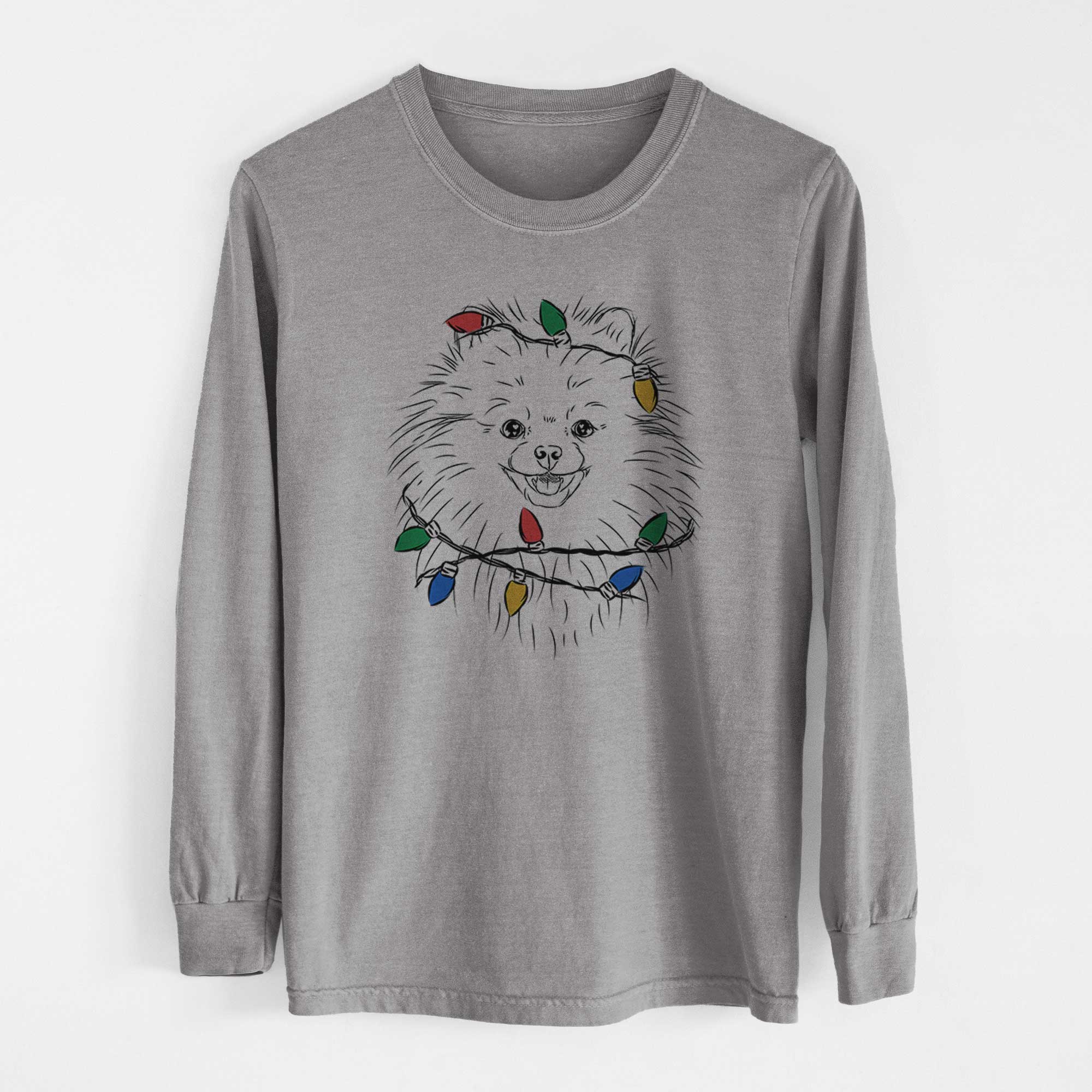 Christmas Lights Finn the Pomeranian - Heavyweight 100% Cotton Long Sleeve