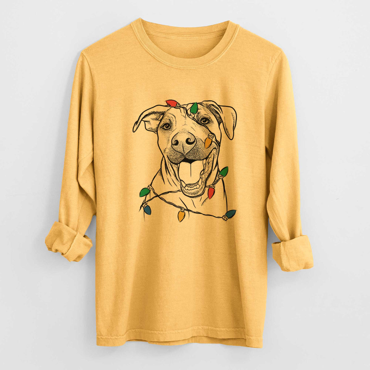 Christmas Lights Finn the Hound Mix - Heavyweight 100% Cotton Long Sleeve
