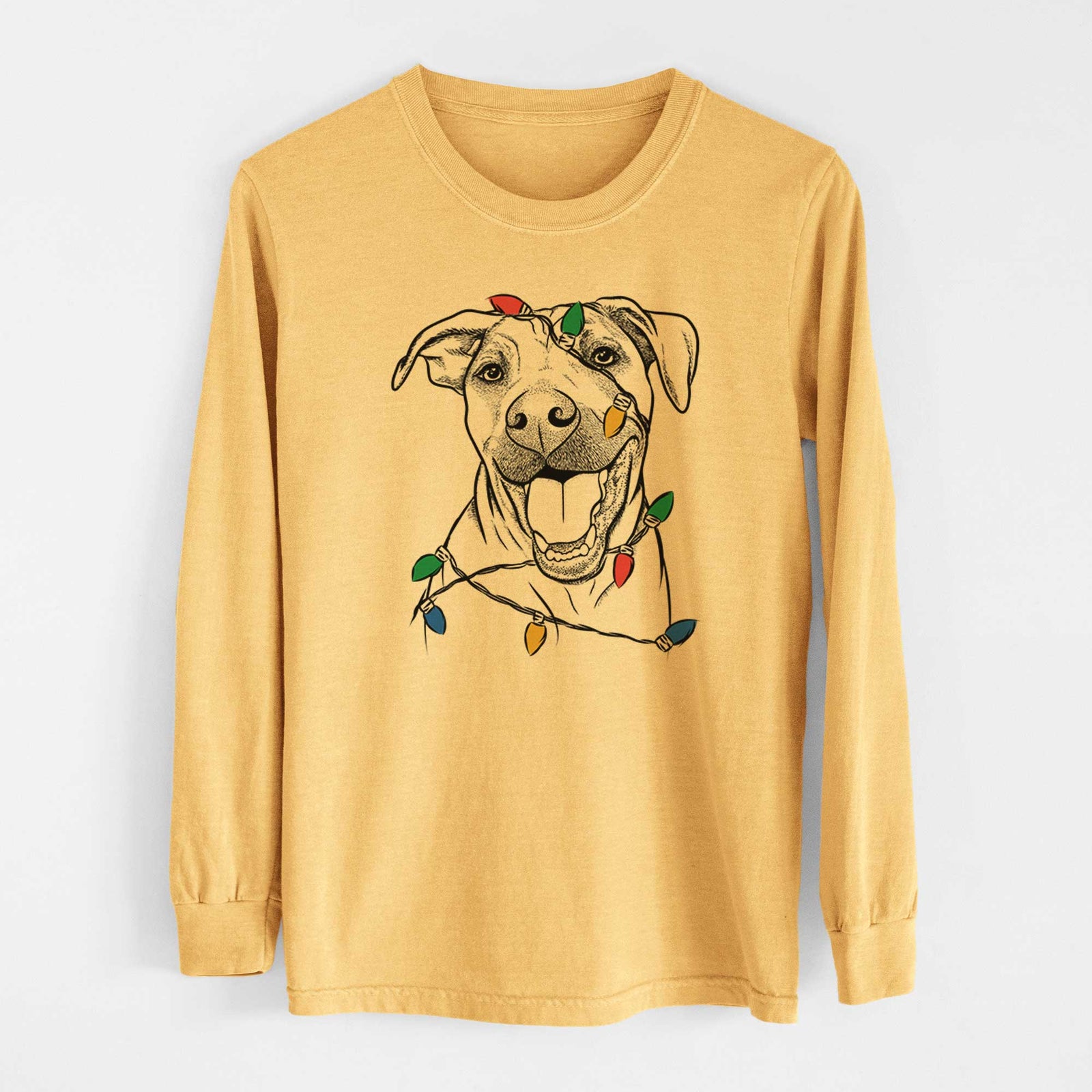 Christmas Lights Finn the Hound Mix - Heavyweight 100% Cotton Long Sleeve