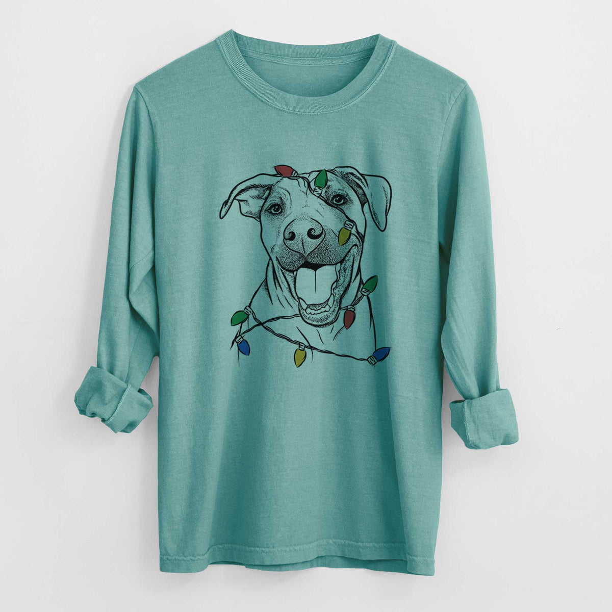 Christmas Lights Finn the Hound Mix - Heavyweight 100% Cotton Long Sleeve