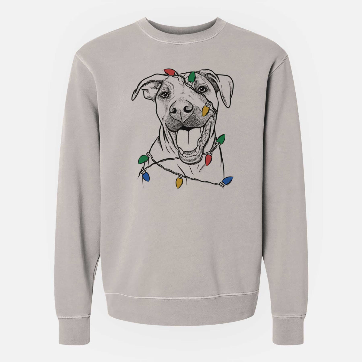 Christmas Lights Finn the Hound Mix - Unisex Pigment Dyed Crew Sweatshirt