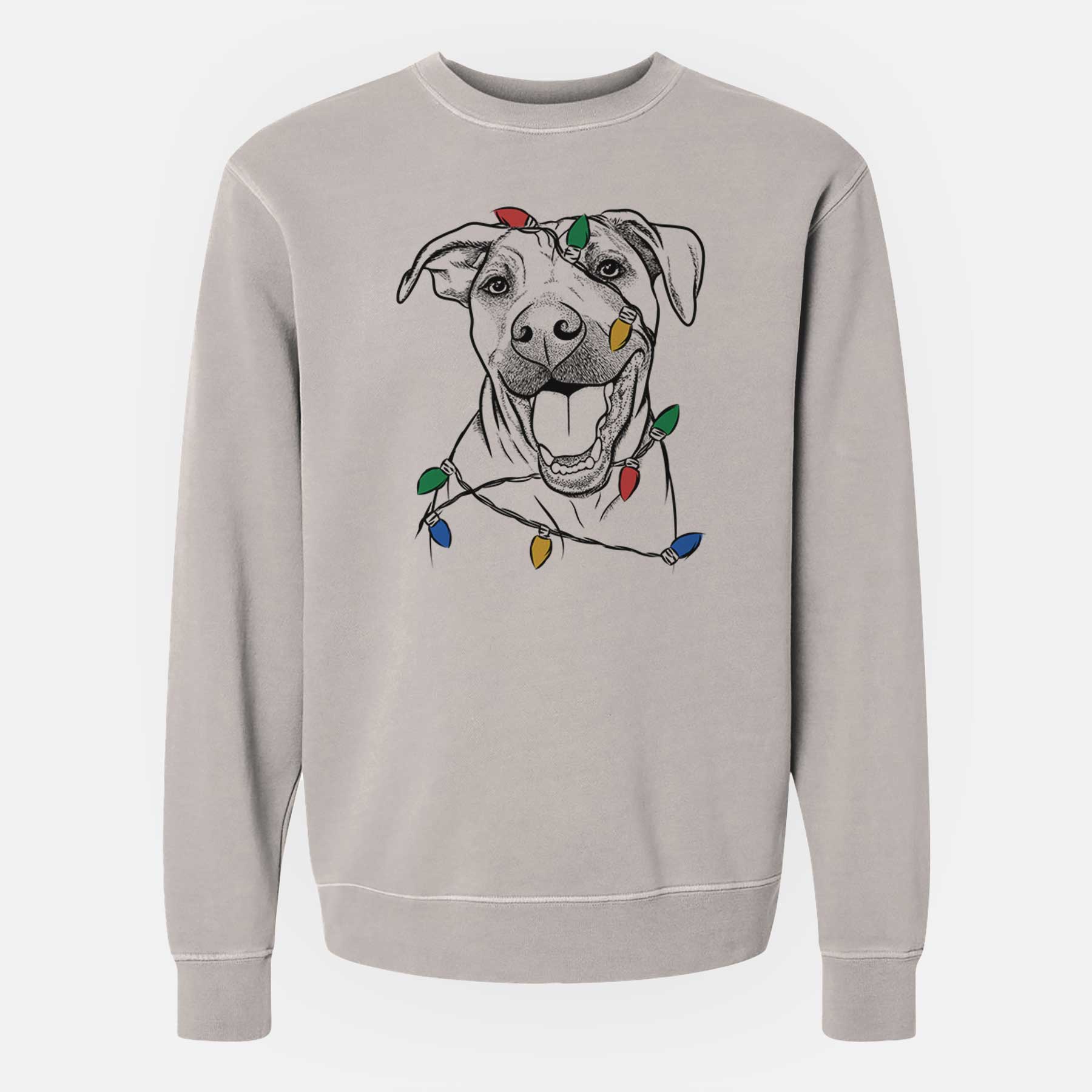 Christmas Lights Finn the Hound Mix - Unisex Pigment Dyed Crew Sweatshirt