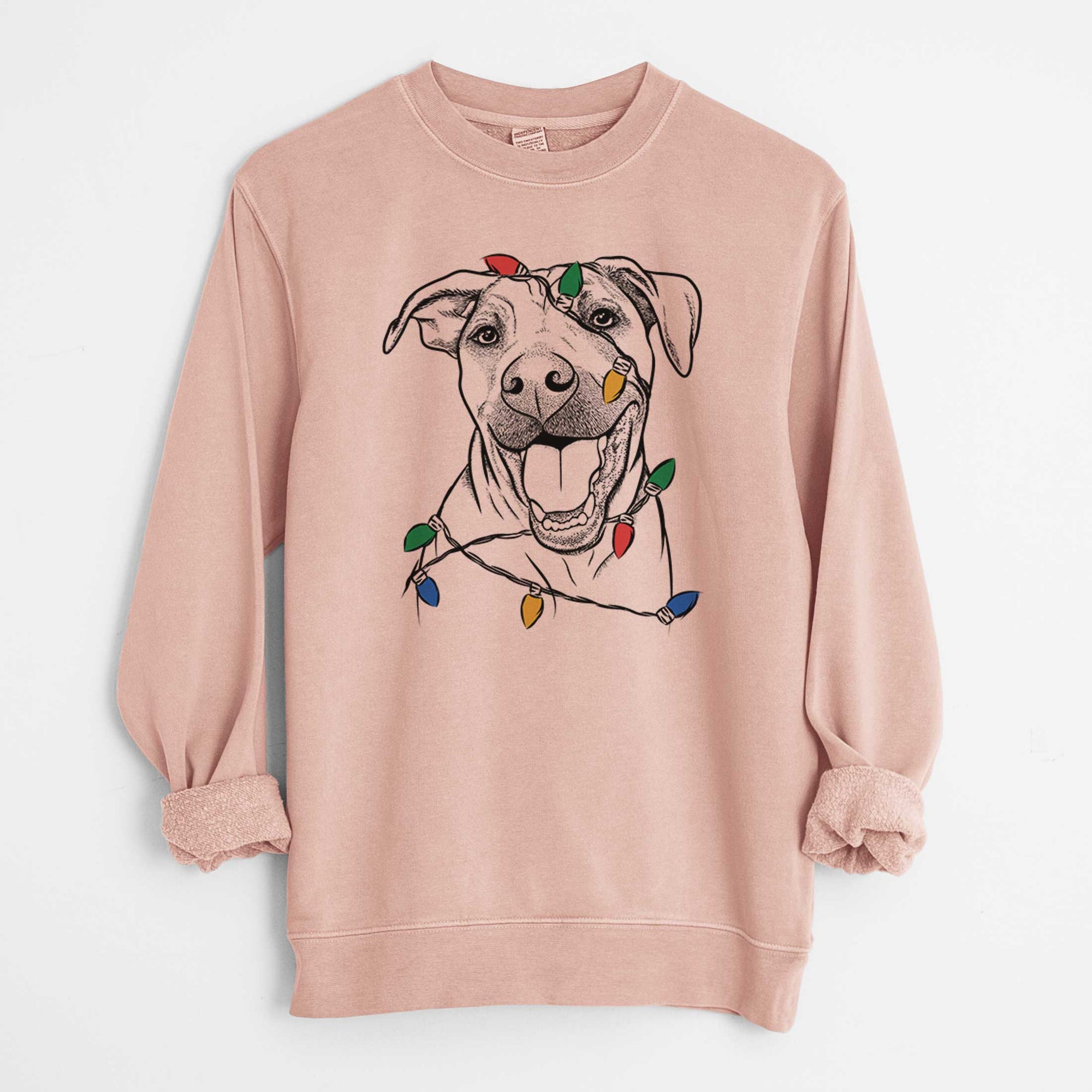 Christmas Lights Finn the Hound Mix - Unisex Pigment Dyed Crew Sweatshirt
