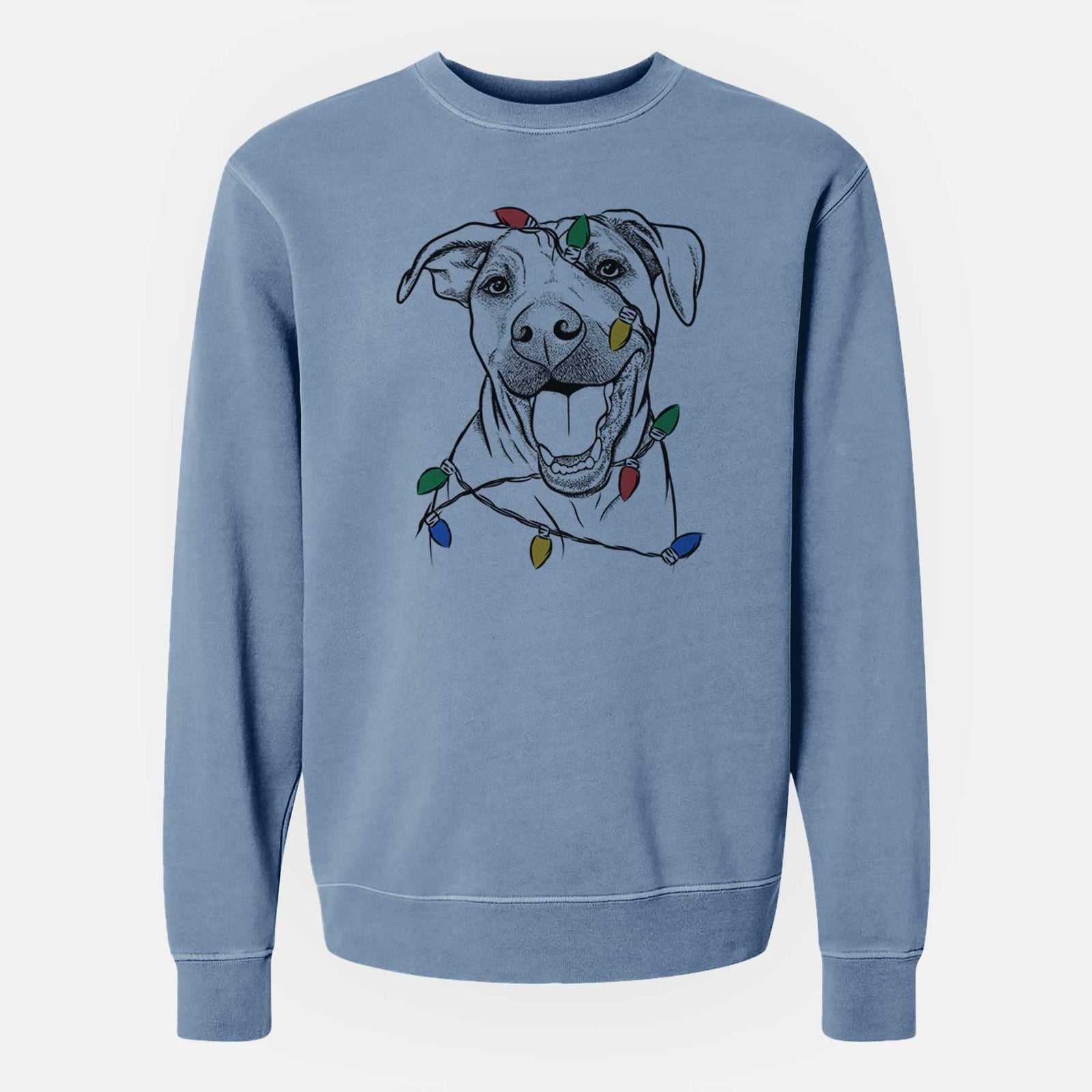 Christmas Lights Finn the Hound Mix - Unisex Pigment Dyed Crew Sweatshirt