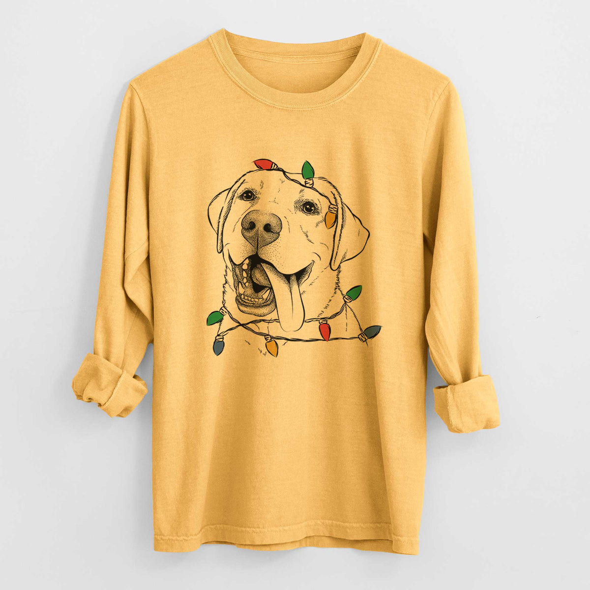 Christmas Lights Finn the Labrador Retriever - Heavyweight 100% Cotton Long Sleeve