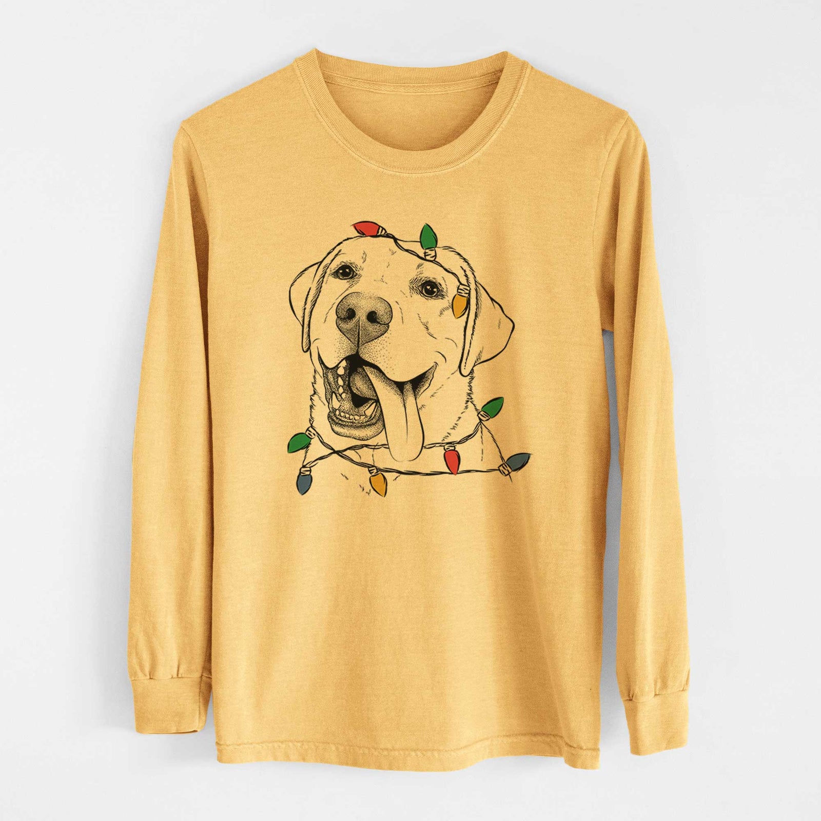 Christmas Lights Finn the Labrador Retriever - Heavyweight 100% Cotton Long Sleeve