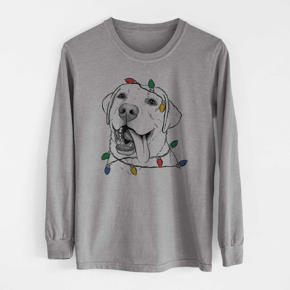 Christmas Lights Finn the Labrador Retriever - Heavyweight 100% Cotton Long Sleeve