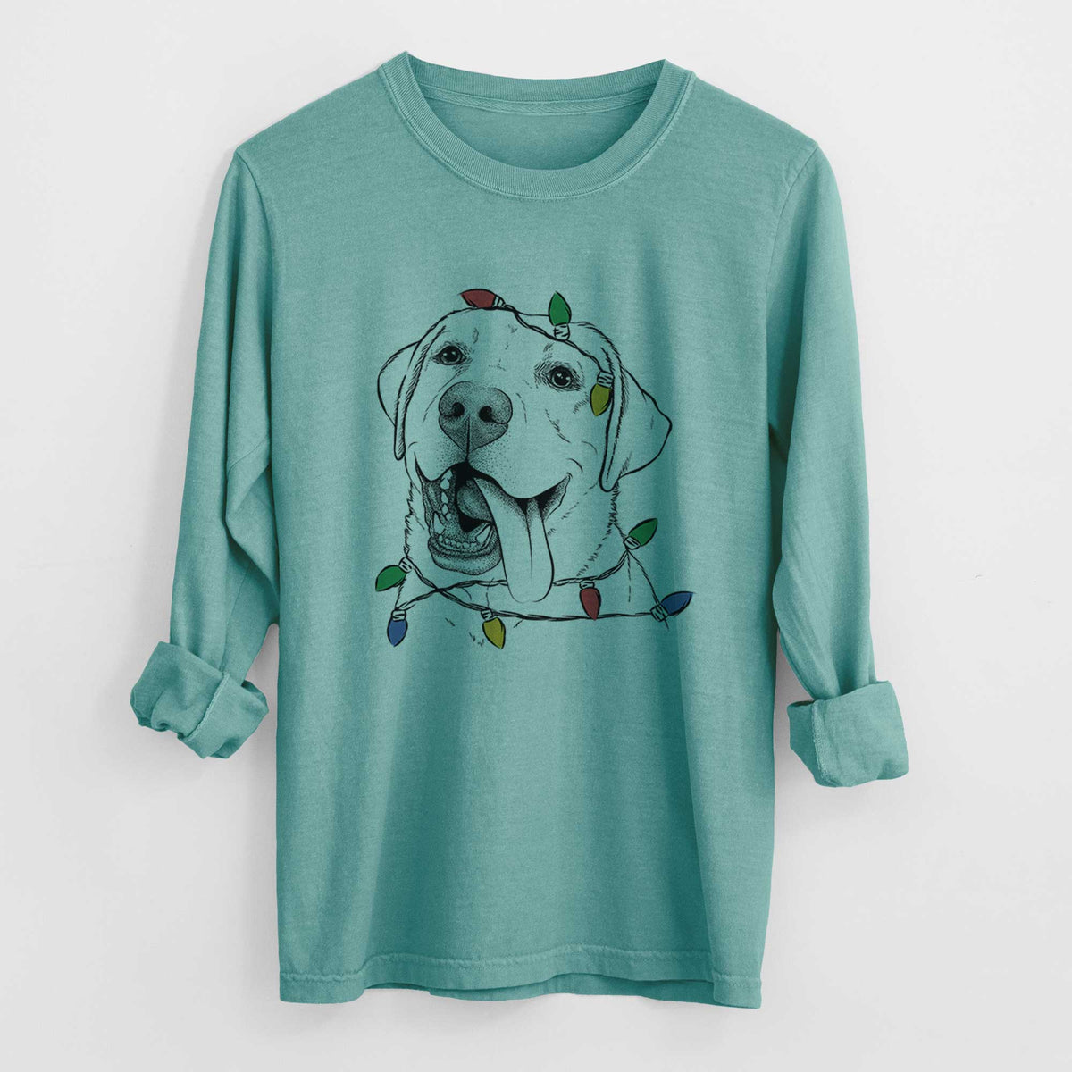 Christmas Lights Finn the Labrador Retriever - Heavyweight 100% Cotton Long Sleeve