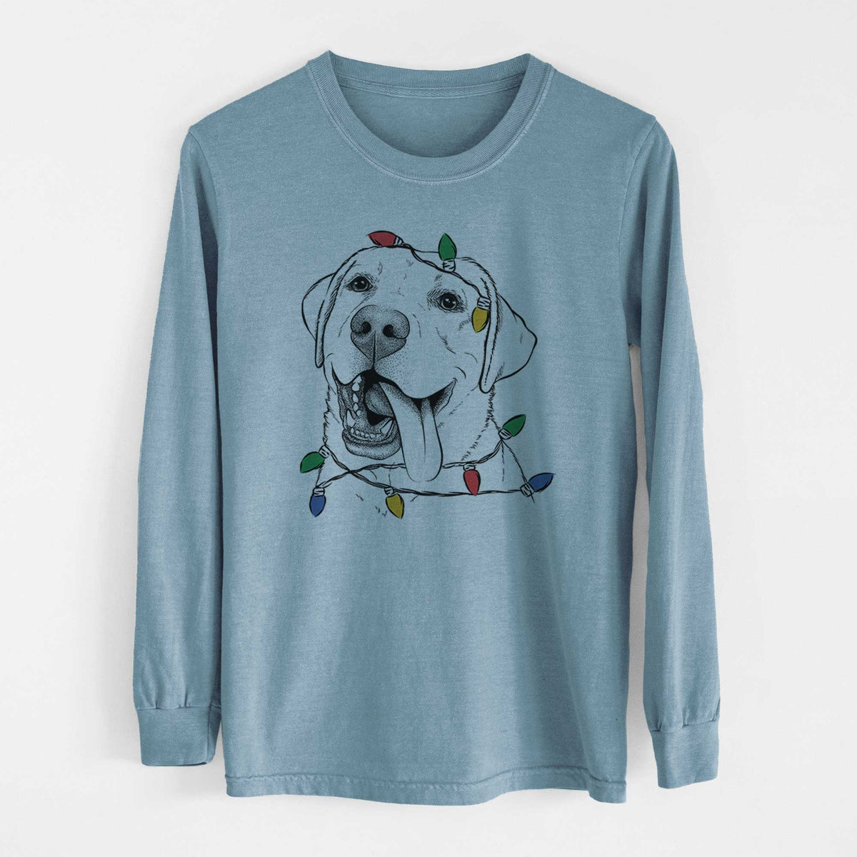 Christmas Lights Finn the Labrador Retriever - Heavyweight 100% Cotton Long Sleeve