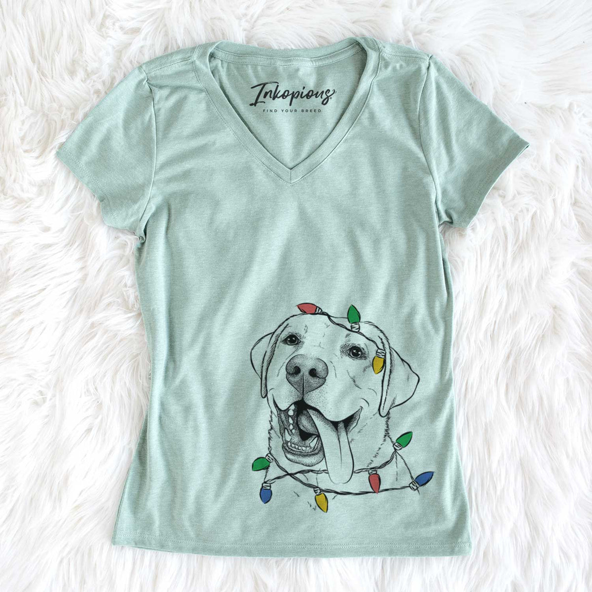 Christmas Lights Finn the Labrador Retriever - Women&#39;s V-neck Shirt