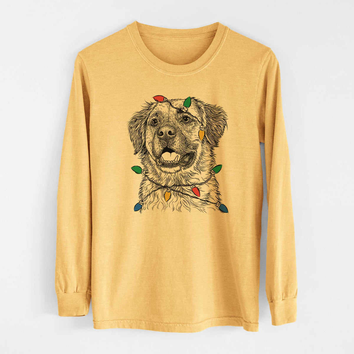 Christmas Lights Finn the Mixed Breed - Heavyweight 100% Cotton Long Sleeve