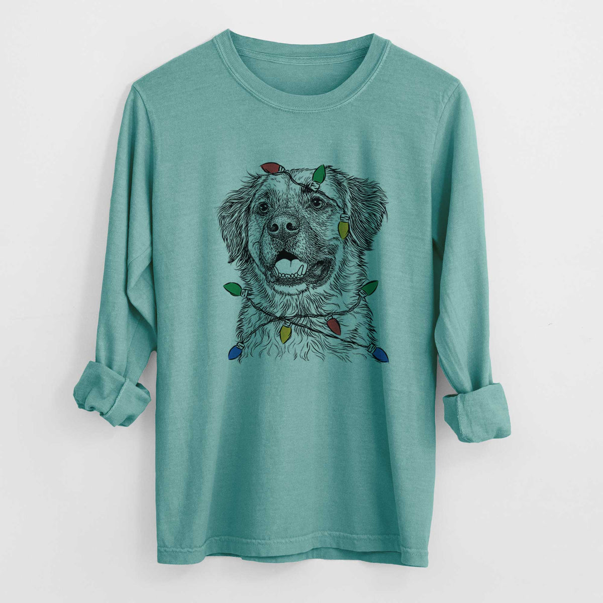 Christmas Lights Finn the Mixed Breed - Heavyweight 100% Cotton Long Sleeve