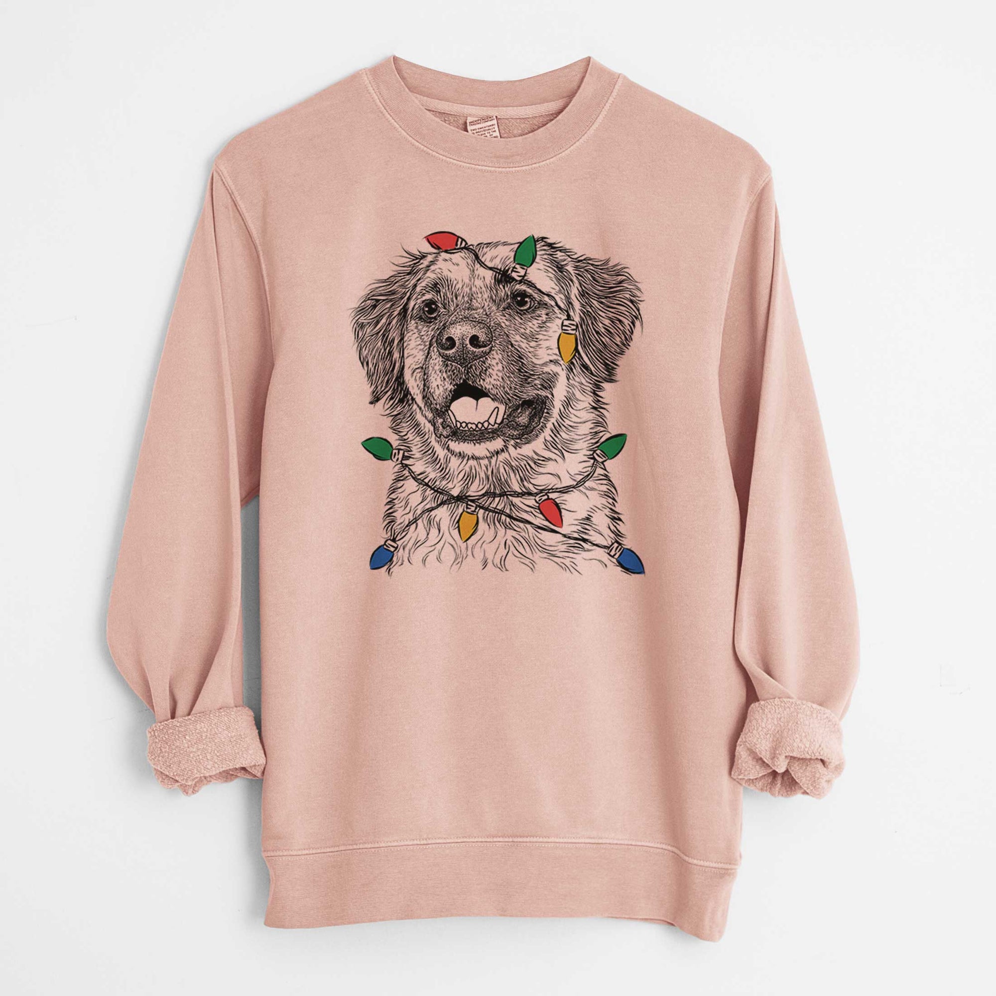 Christmas Lights Finn the Mixed Breed - Unisex Pigment Dyed Crew Sweatshirt