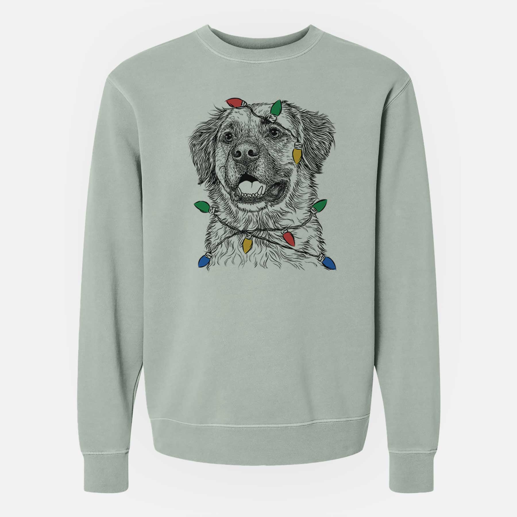 Christmas Lights Finn the Mixed Breed - Unisex Pigment Dyed Crew Sweatshirt