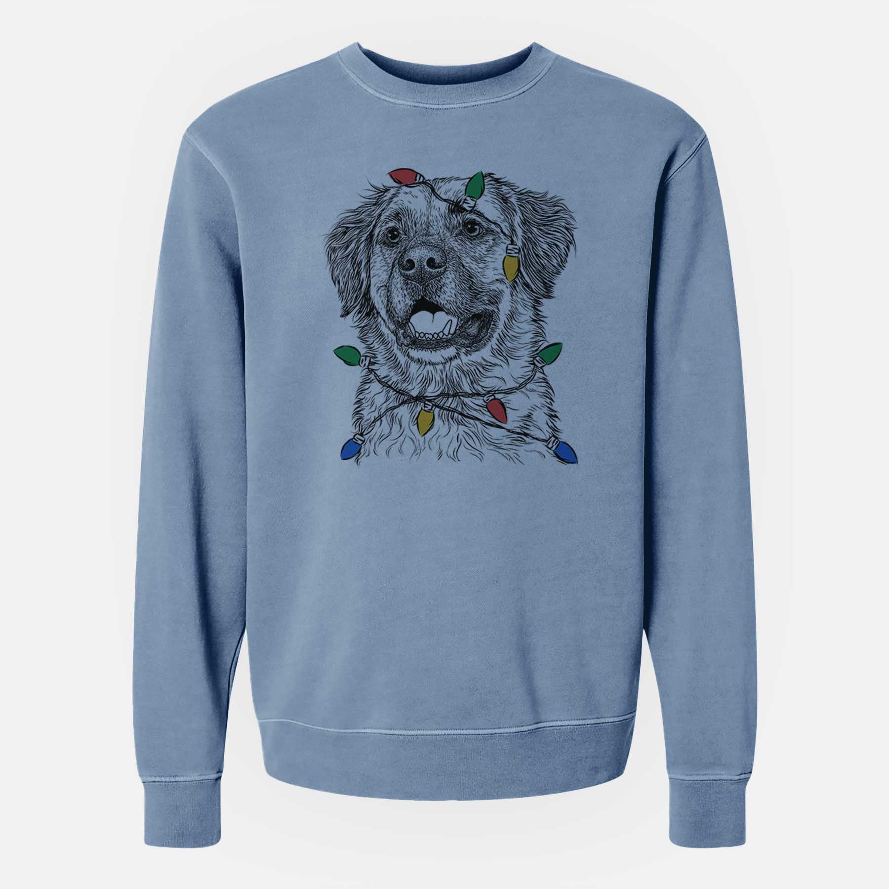 Christmas Lights Finn the Mixed Breed - Unisex Pigment Dyed Crew Sweatshirt