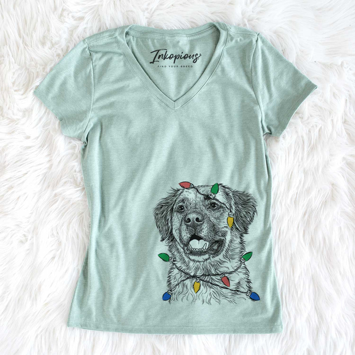 Christmas Lights Finn the Mixed Breed - Women&#39;s V-neck Shirt