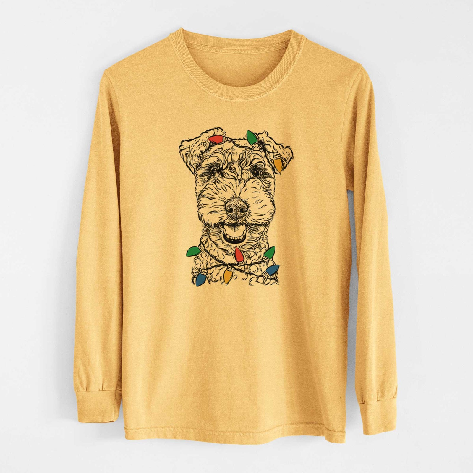 Christmas Lights Fintan the Irish Troodle - Heavyweight 100% Cotton Long Sleeve