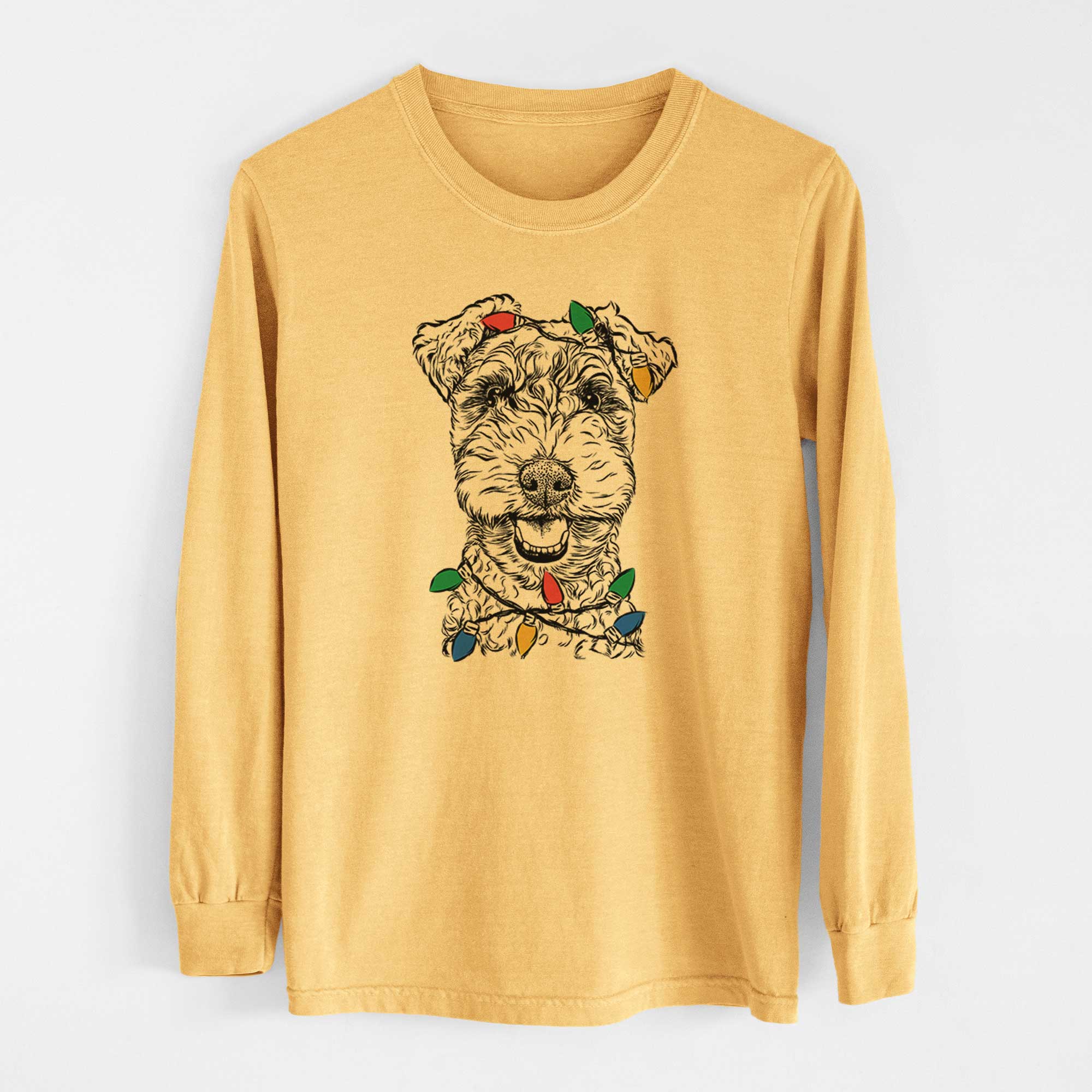 Christmas Lights Fintan the Irish Troodle - Heavyweight 100% Cotton Long Sleeve