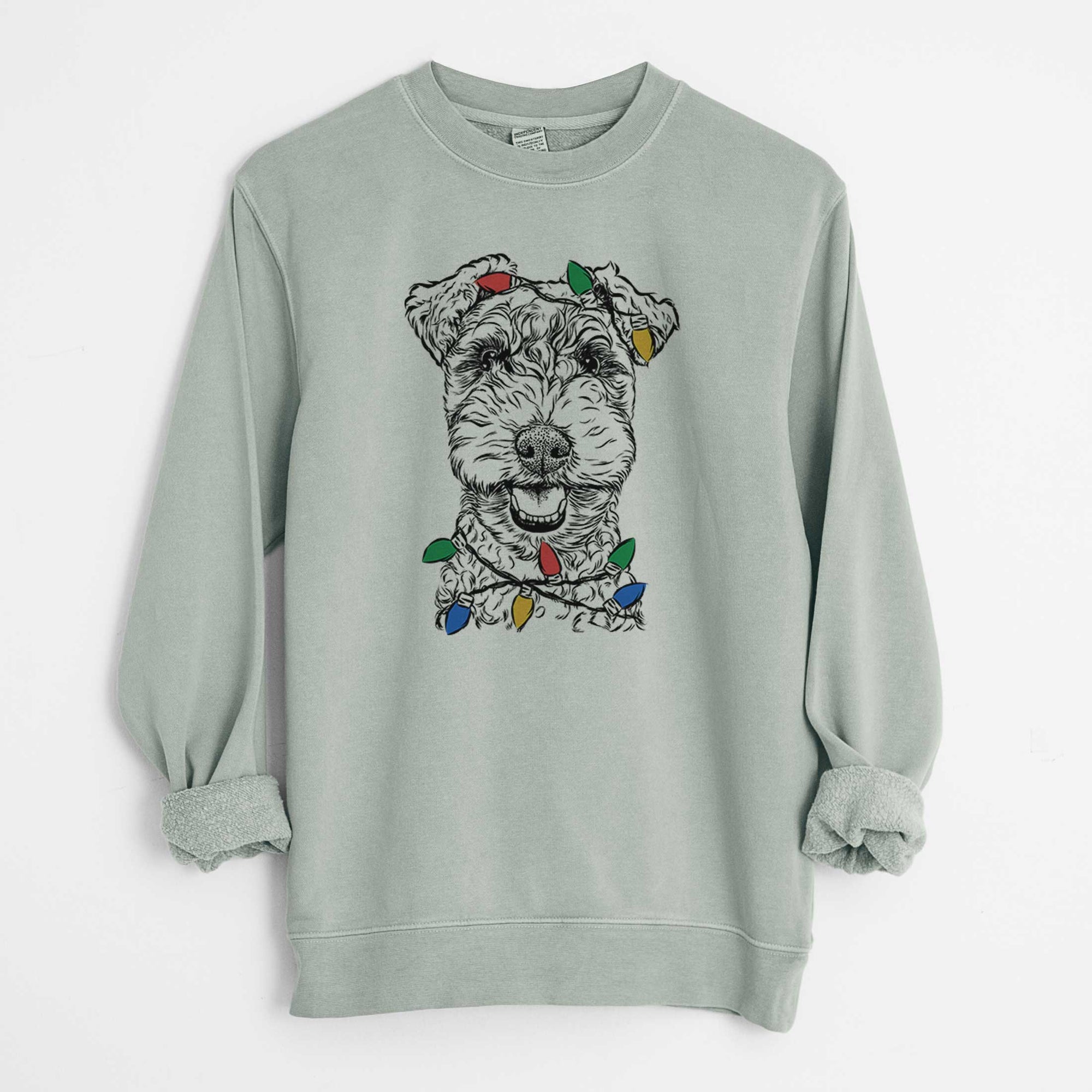 Christmas Lights Fintan the Irish Troodle - Unisex Pigment Dyed Crew Sweatshirt