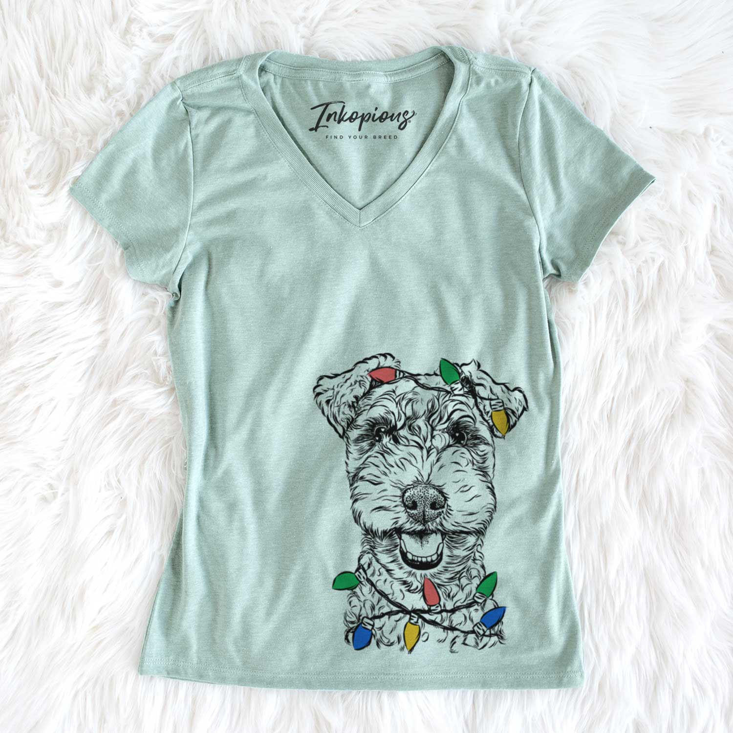 Christmas Lights Fintan the Irish Troodle - Women's V-neck Shirt