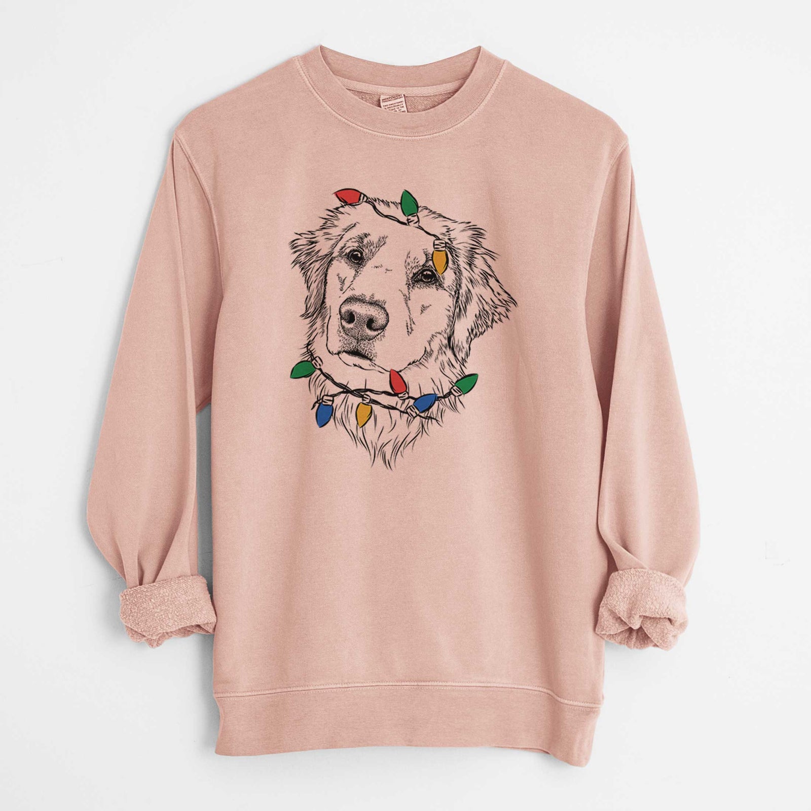 Christmas Lights Fiona the Golden Retriever - Unisex Pigment Dyed Crew Sweatshirt