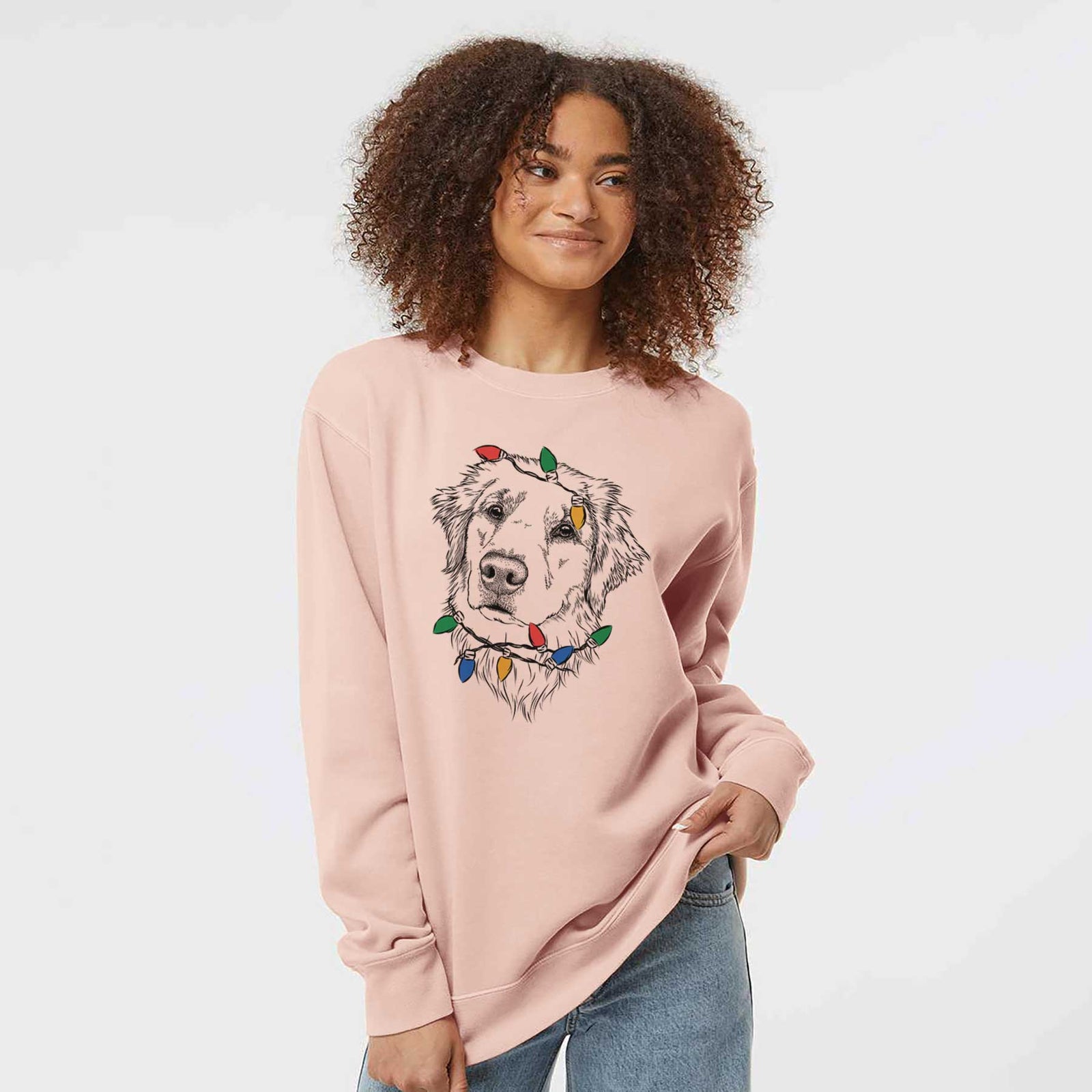 Christmas Lights Fiona the Golden Retriever - Unisex Pigment Dyed Crew Sweatshirt