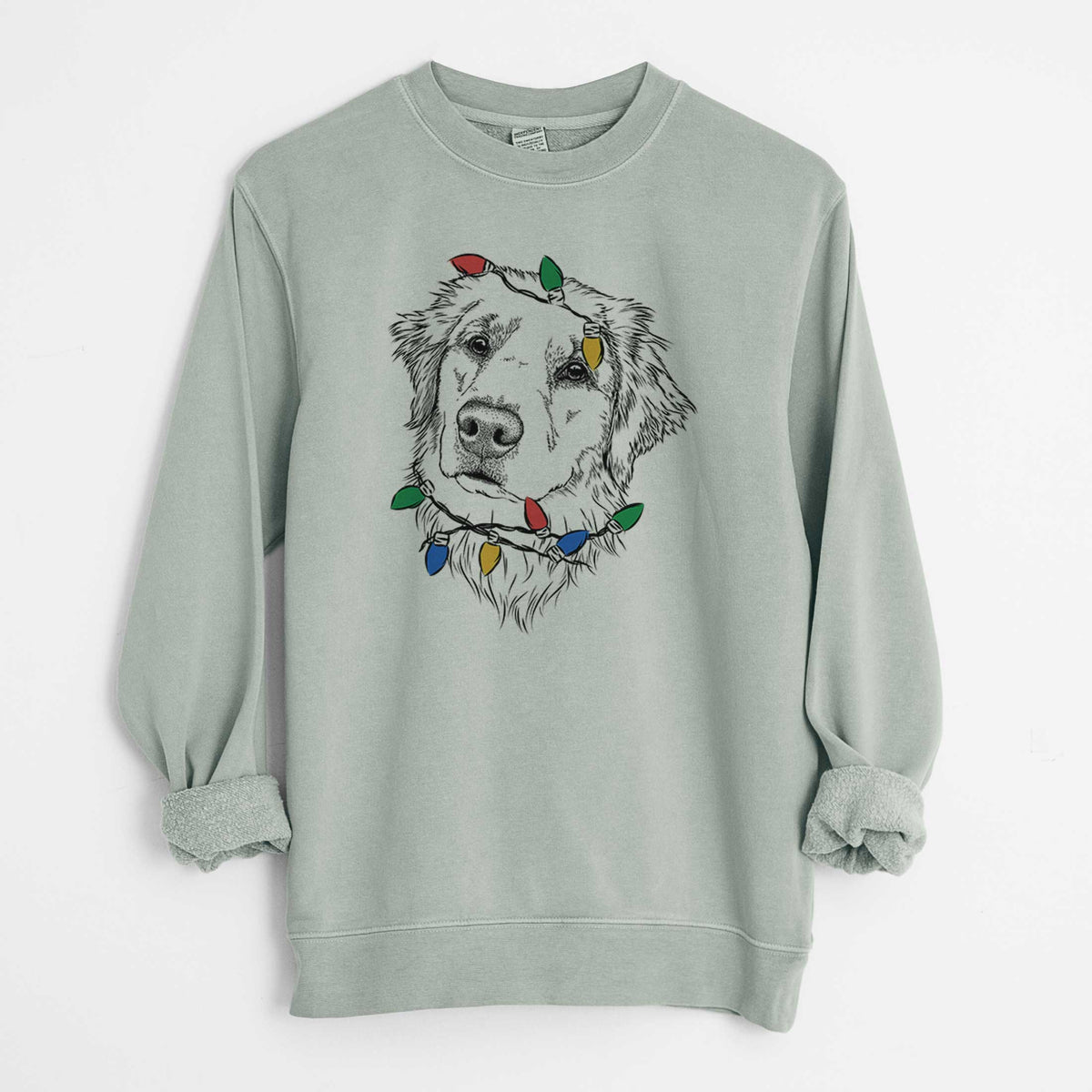 Christmas Lights Fiona the Golden Retriever - Unisex Pigment Dyed Crew Sweatshirt