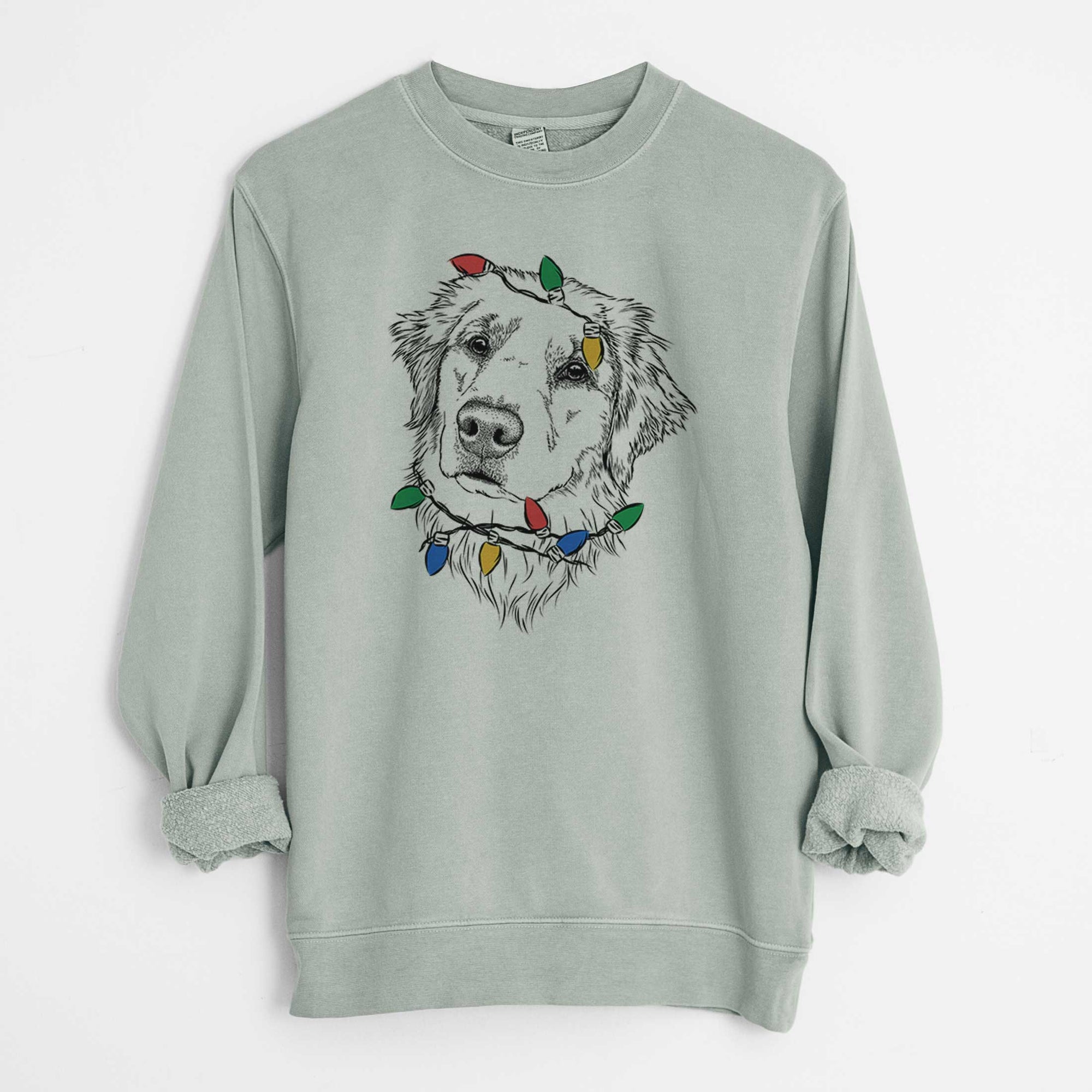 Christmas Lights Fiona the Golden Retriever - Unisex Pigment Dyed Crew Sweatshirt