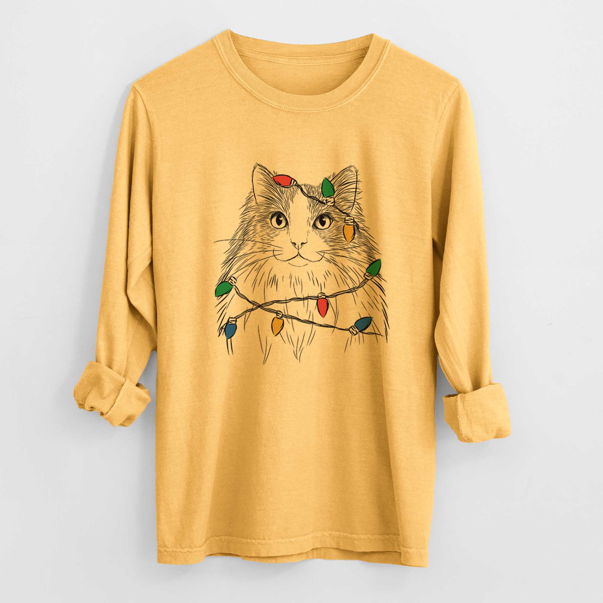 Christmas Lights Fiona the Ragdoll Cat - Heavyweight 100% Cotton Long Sleeve