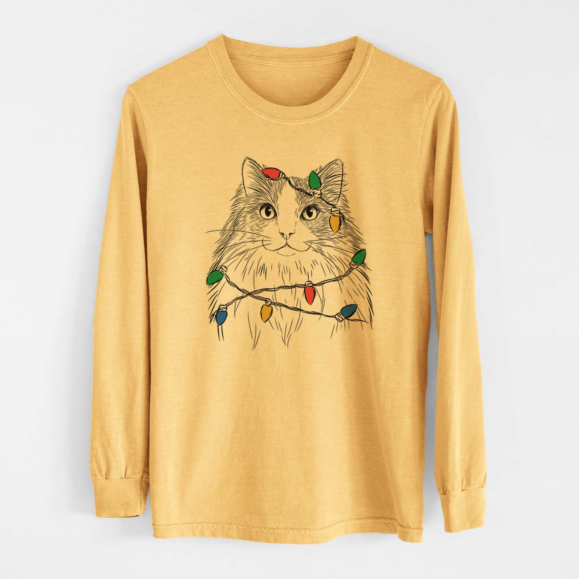 Christmas Lights Fiona the Ragdoll Cat - Heavyweight 100% Cotton Long Sleeve